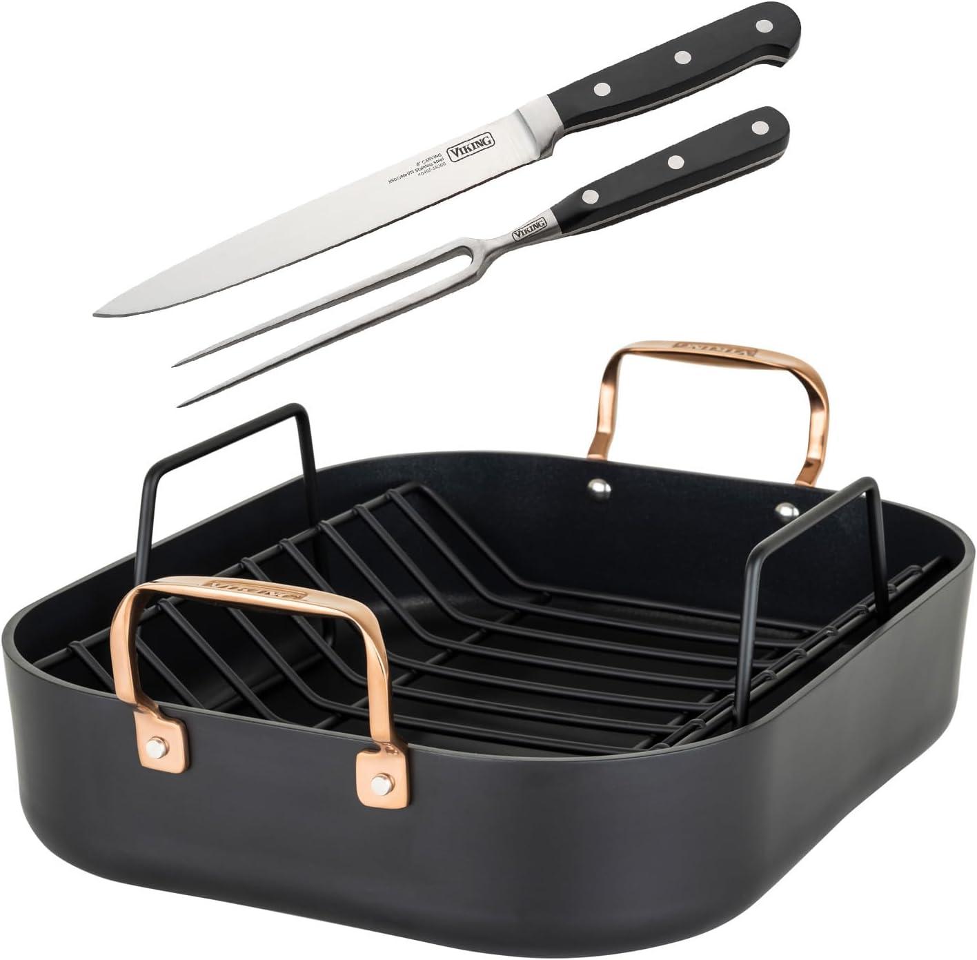 Viking Hard-Anodized Non-Stick 16" Roaster with Rack and Carving Set