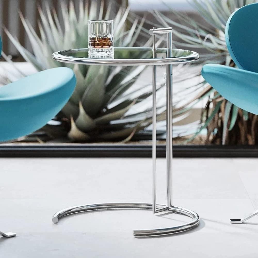 Adjustable Round Clear Glass and Metal Side Table