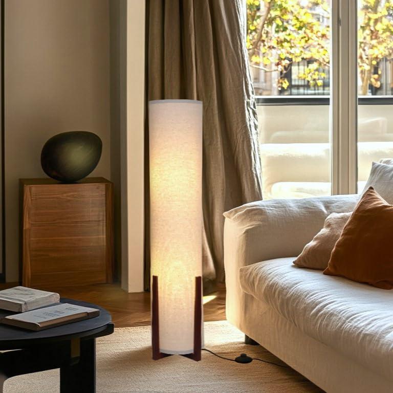 Parker 48 in. Farmhouse 2-Light LED Energy Efficient Floor Lamp with Beige Fabric Cylinder Shade