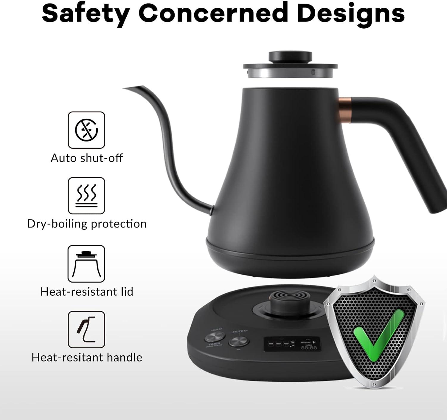 Mecity Electric Gooseneck Kettle With LCD Display Automatic Shut Off Coffee Kettle Temperature Control Hot Water Boiler to Pour Over Tea, 1200 Watt Quick Heating Tea Pot, 0.8L, Matt Black