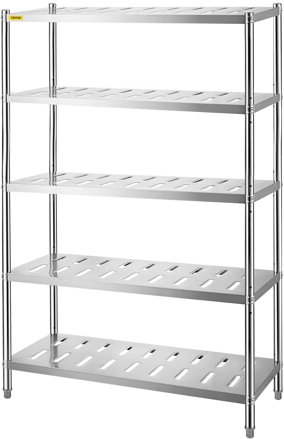 VEVOR Storage Shelf, 5-Tier Storage Shelving Unit, Stainless Steel Garage Shelf, 59.1 x 17.7 x 70.9 inch Heavy Duty Storage Shelving, 661 Lbs Total Capacity with Adjustable Height and Vent Holes