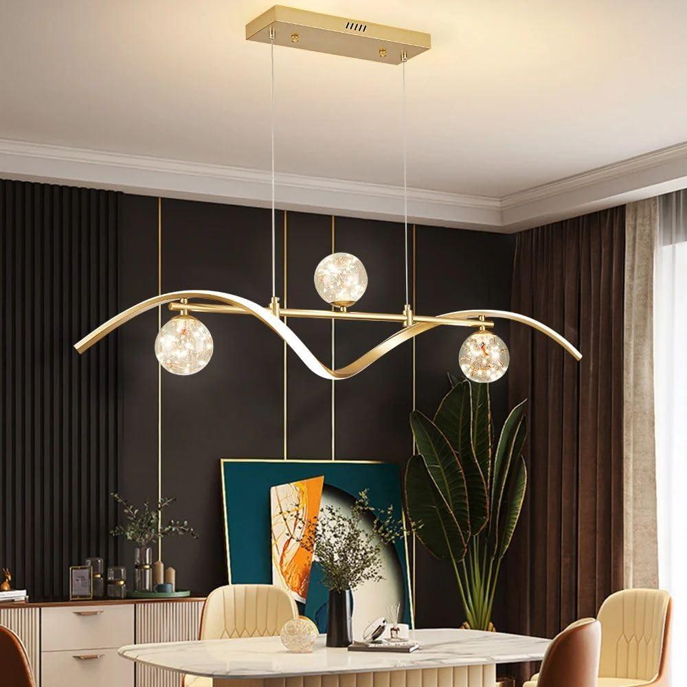 Gold LED Glass Globe 4-Light Modern Island Chandelier