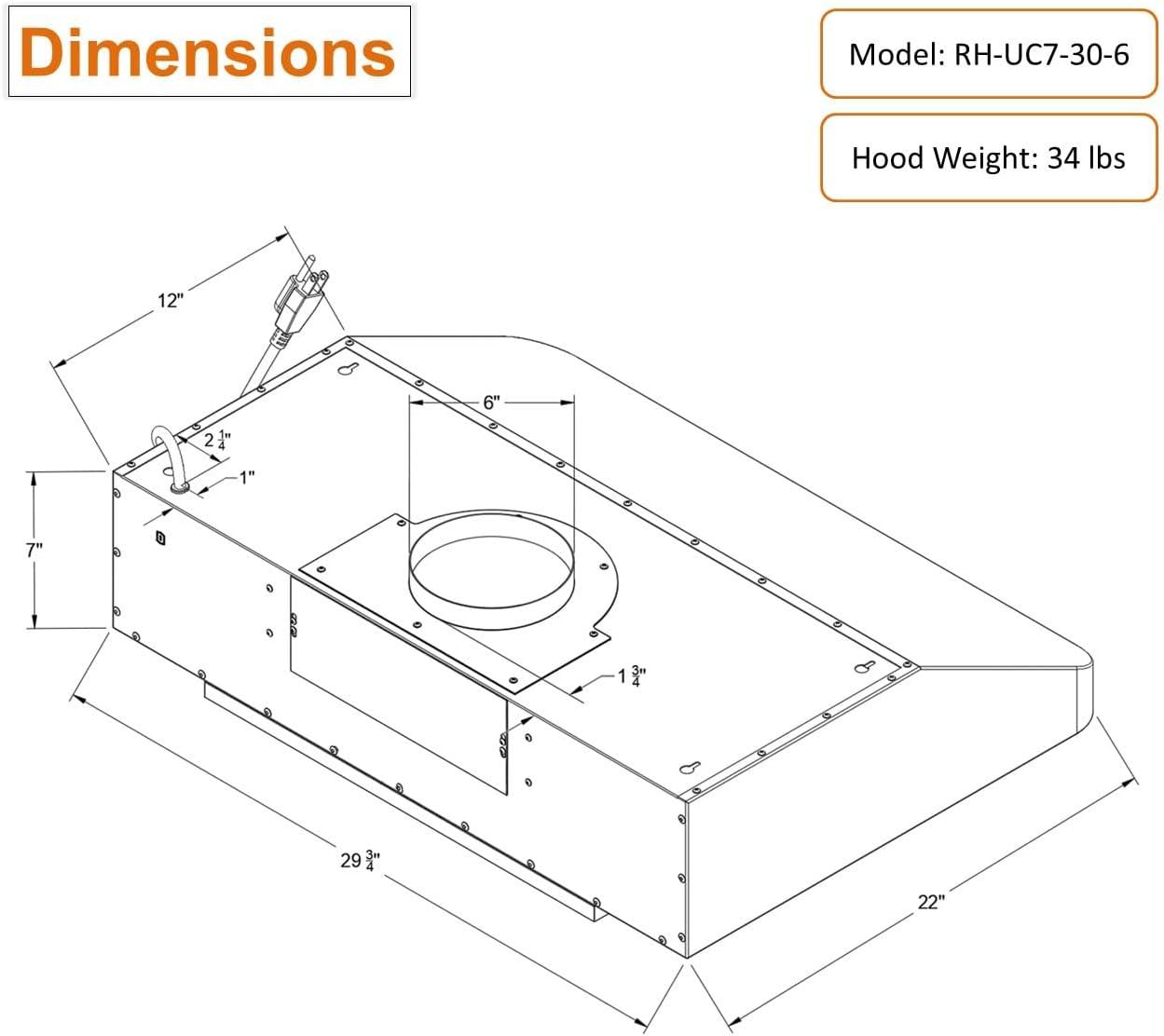 Awoco 30" Stainless Steel 900 CFM Ducted (Vented) Under Cabinet Range Hood with Baffle Filter