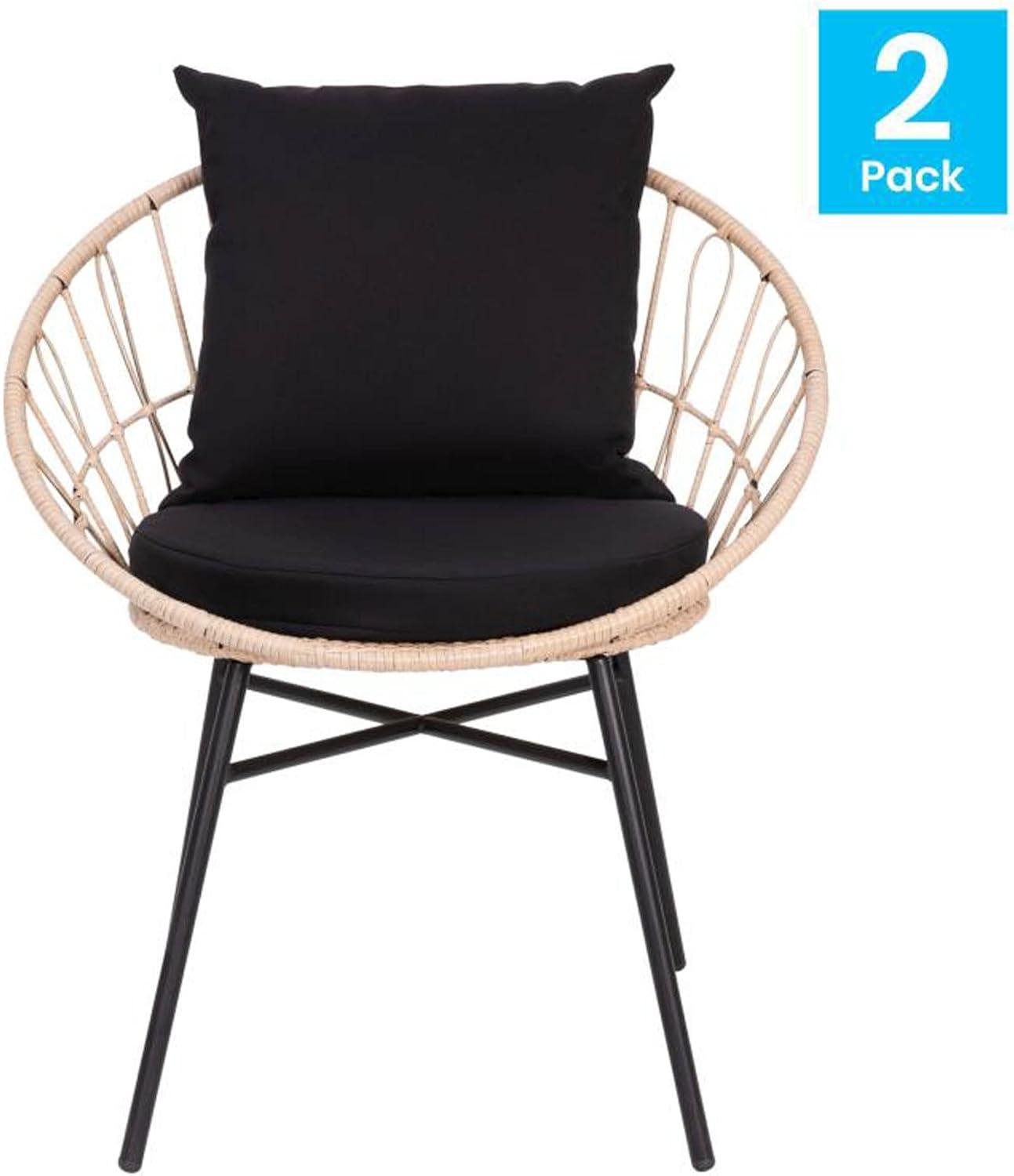 Flash Furniture Devon Set of 2 Indoor/Outdoor Modern Papasan Style Rattan Rope Patio Chairs, PE Rattan with Cushions