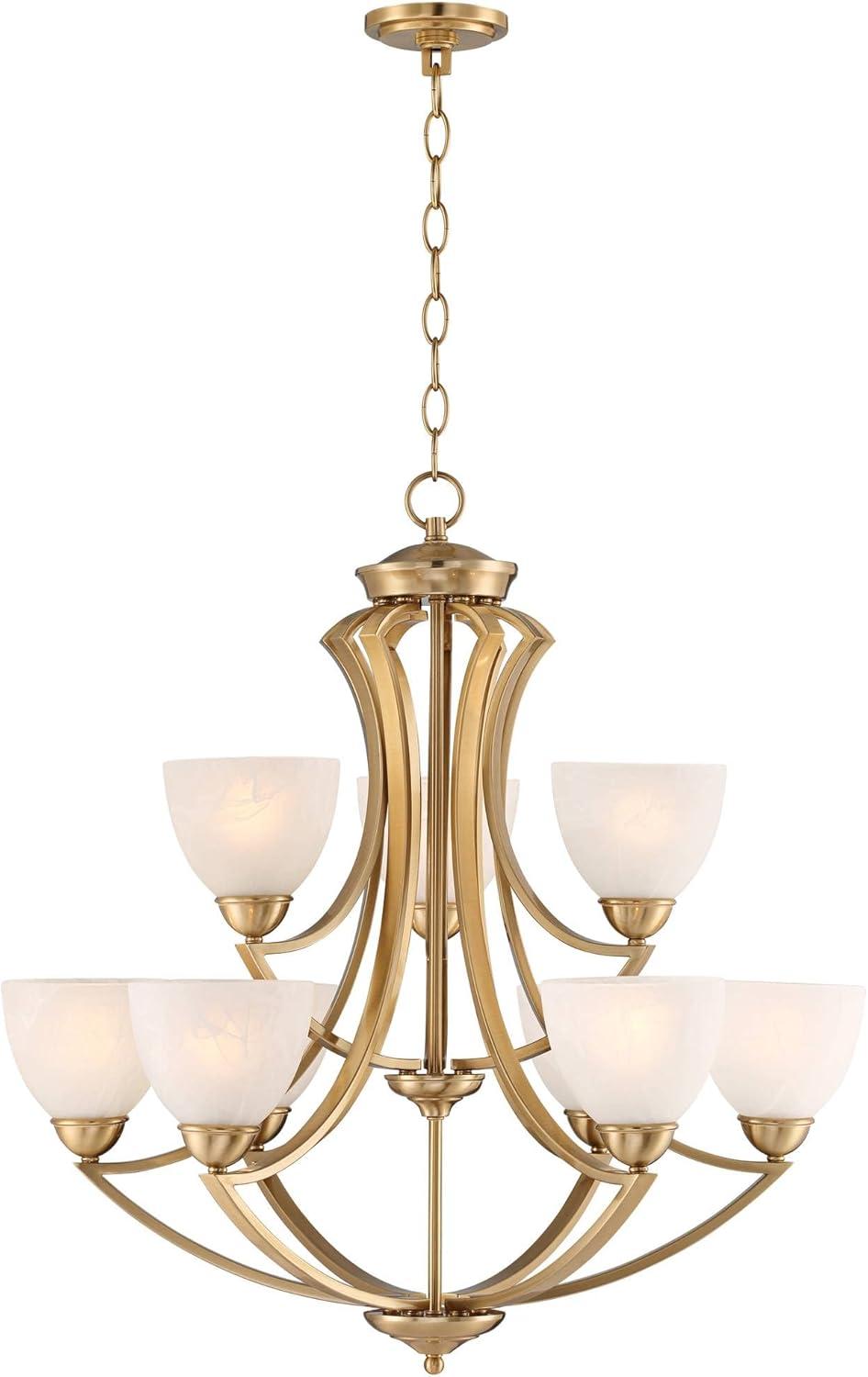 Possini Euro Design Milbury Soft Gold Chandelier 30" Wide Industrial Tiered White Glass Shade 9-Light Fixture for Dining Room House Kitchen Island