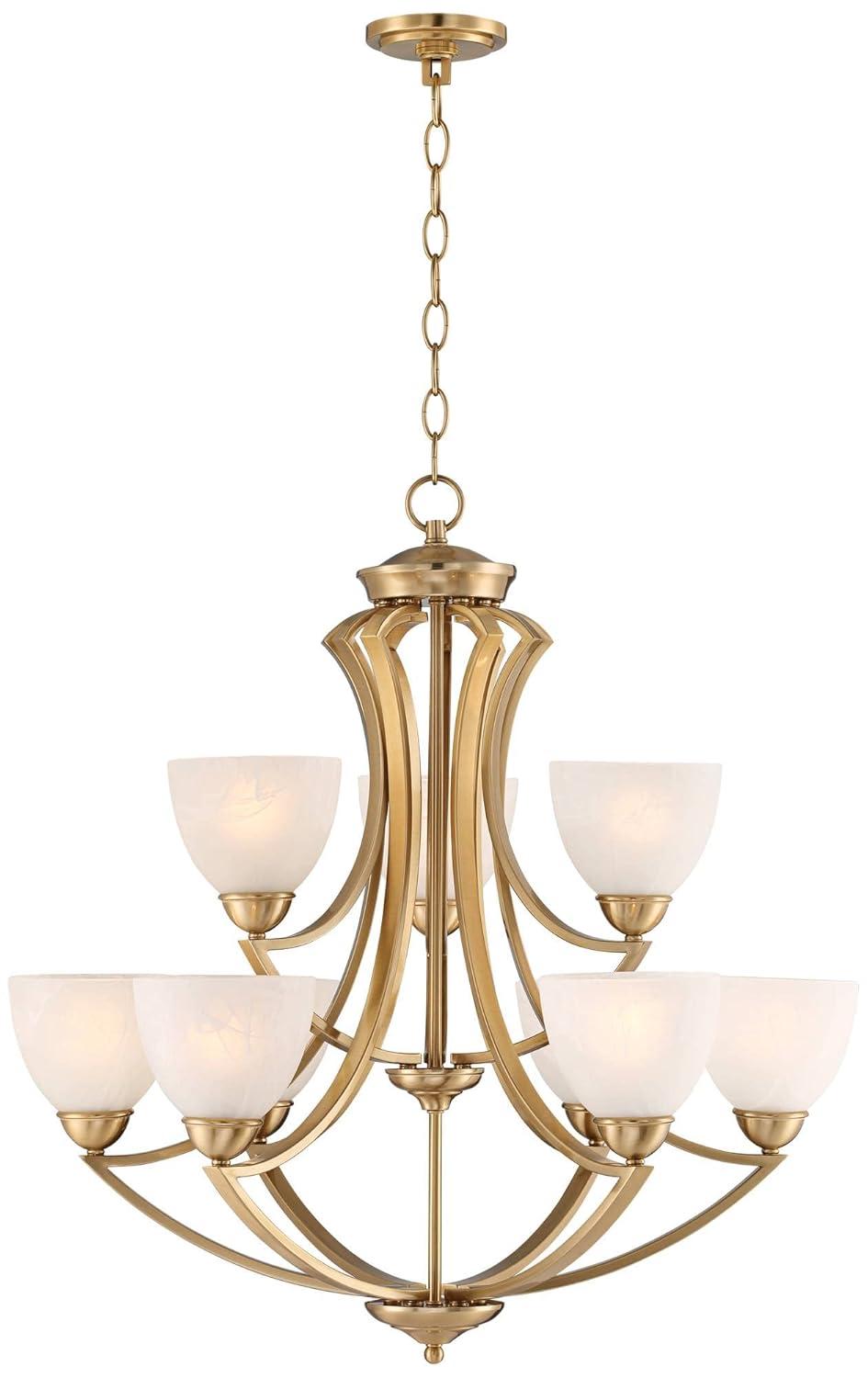 Possini Euro Design Milbury Soft Gold Chandelier 30" Wide Industrial Tiered White Glass Shade 9-Light Fixture for Dining Room House Kitchen Island