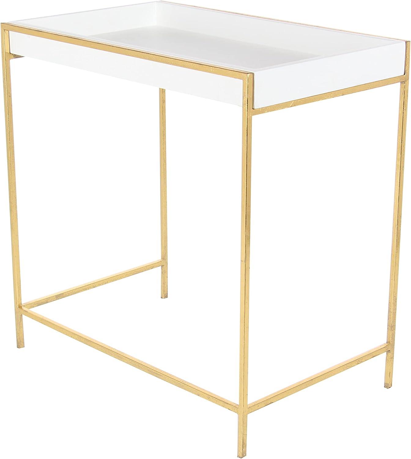 Blaine Wooden Nesting Tray Top Geometric Side End White Accent Table with Gold Metal Legs Set