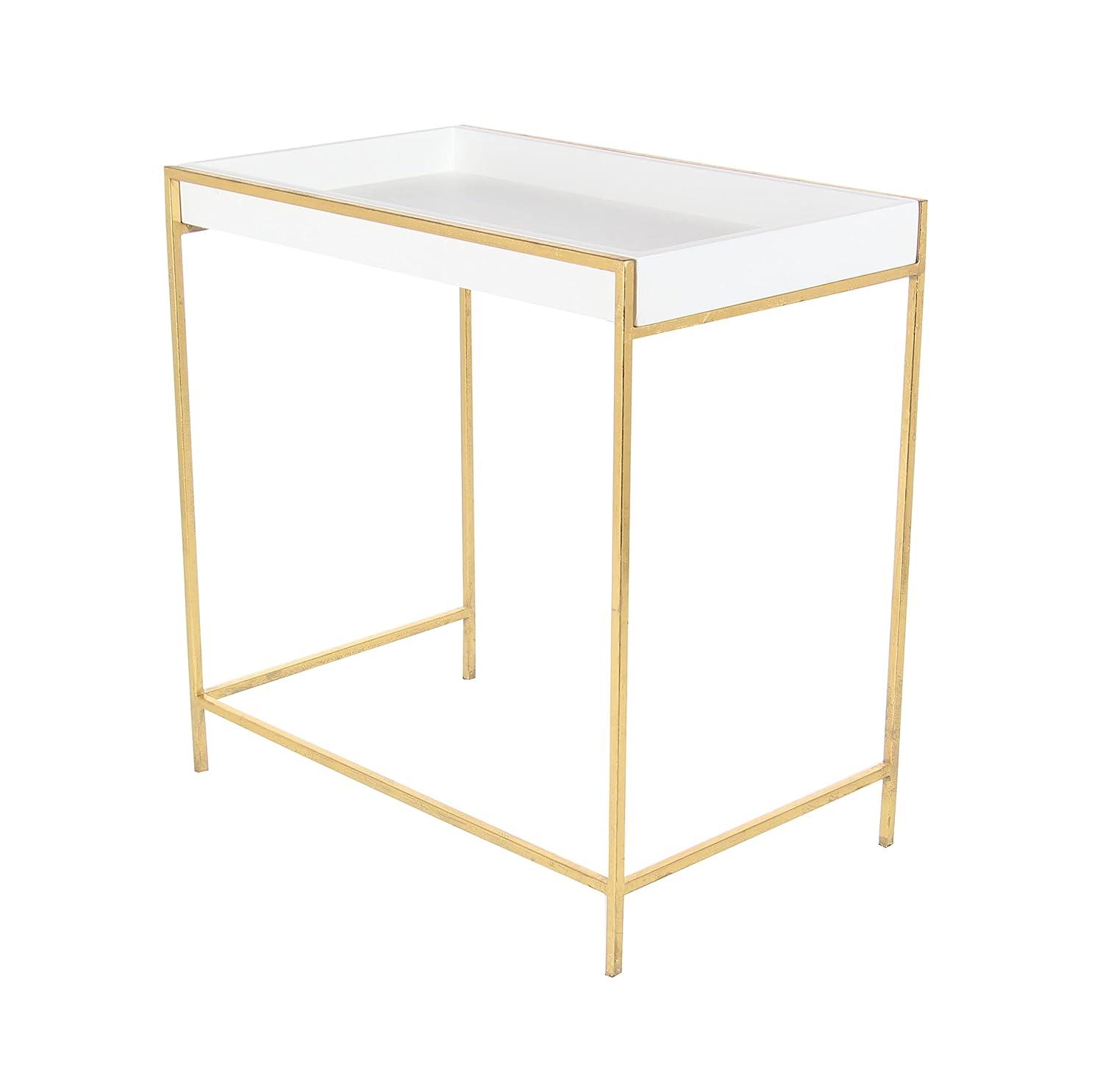 Mercer41 Blaine Wooden Nesting Tray Top Geometric Side End White Accent Table with Gold Metal Legs Set