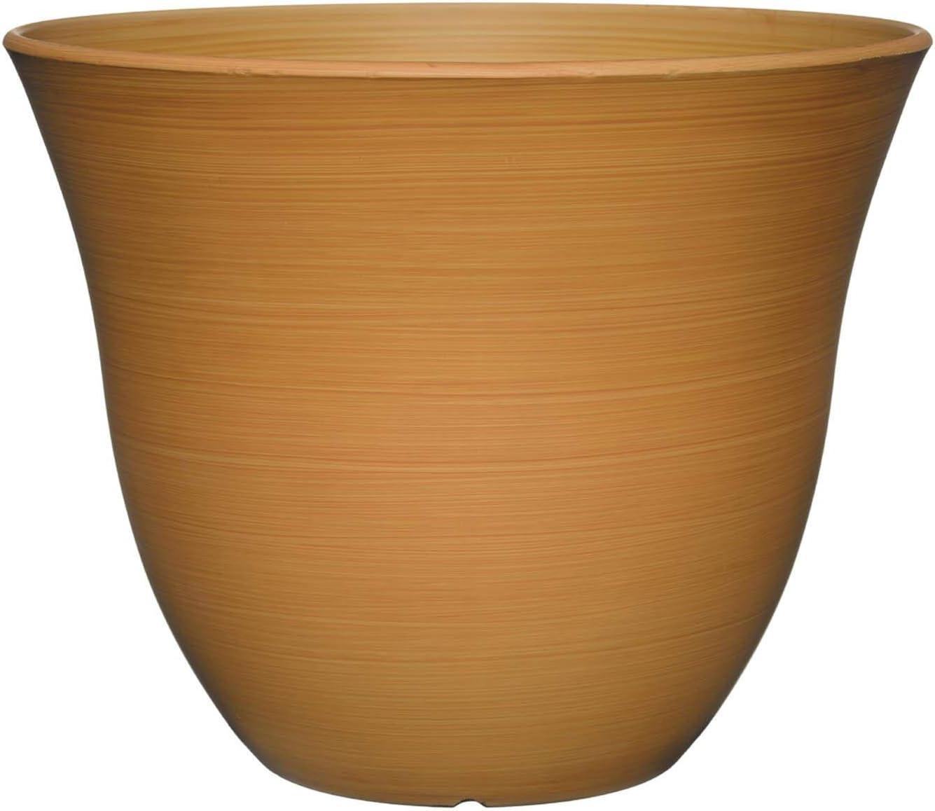 Classic Home and Garden Indoor/Outdoor Round Honeysuckle Resin Flower Pot Planter, Bamboo Brown, 15in