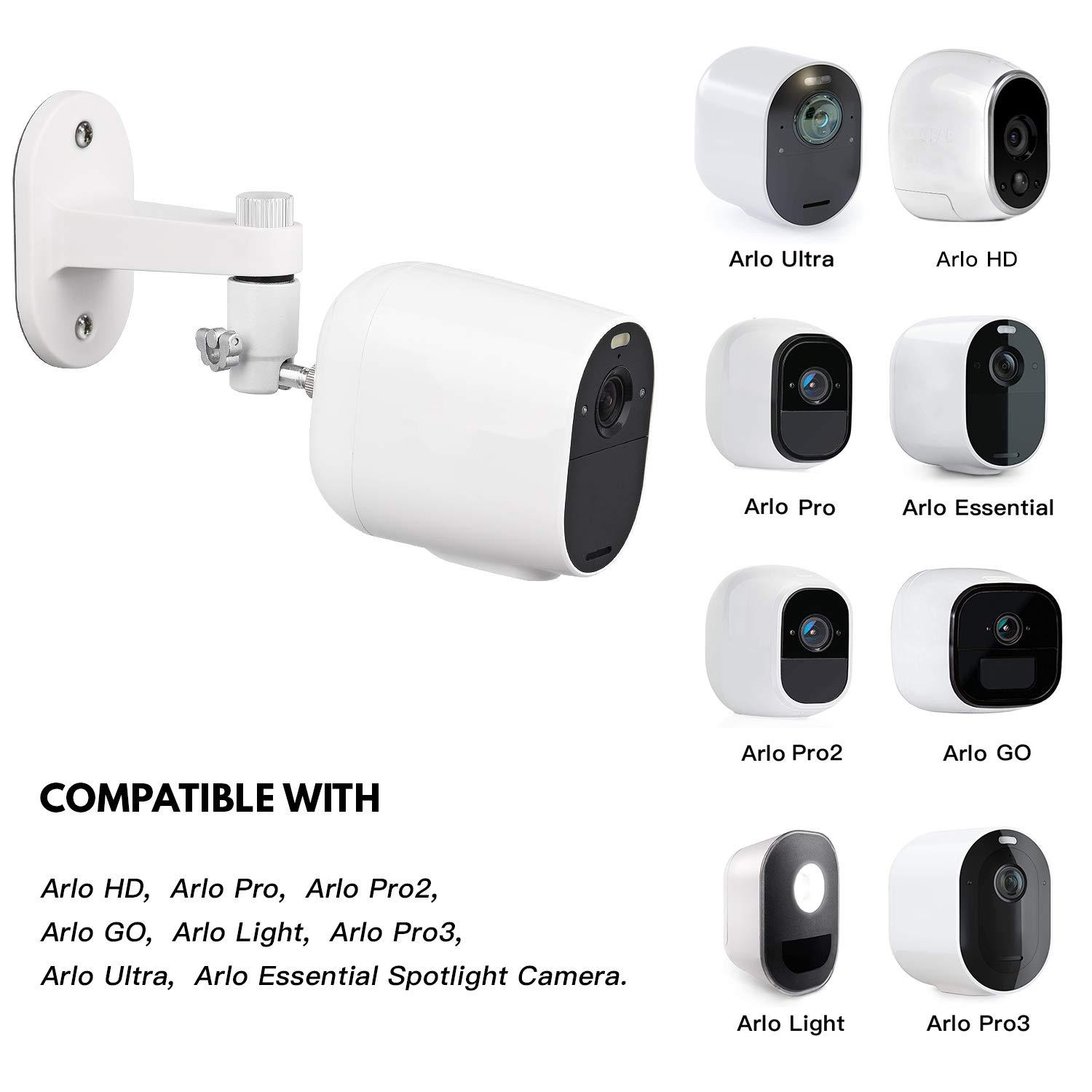 2Pack Security Wall Mount for Arlo Pro/Pro2/Pro3/Pro4/Ultra/Ultra2/Essential Spotlight Camera, Adjustable Indoor/Outdoor Mounting Bracket for Your Surveillance Camera (White)
