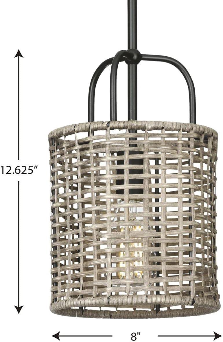 Progress Lighting Lavelle 1-Light Mini-Pendant, Matte Black, Natural Rattan Shade