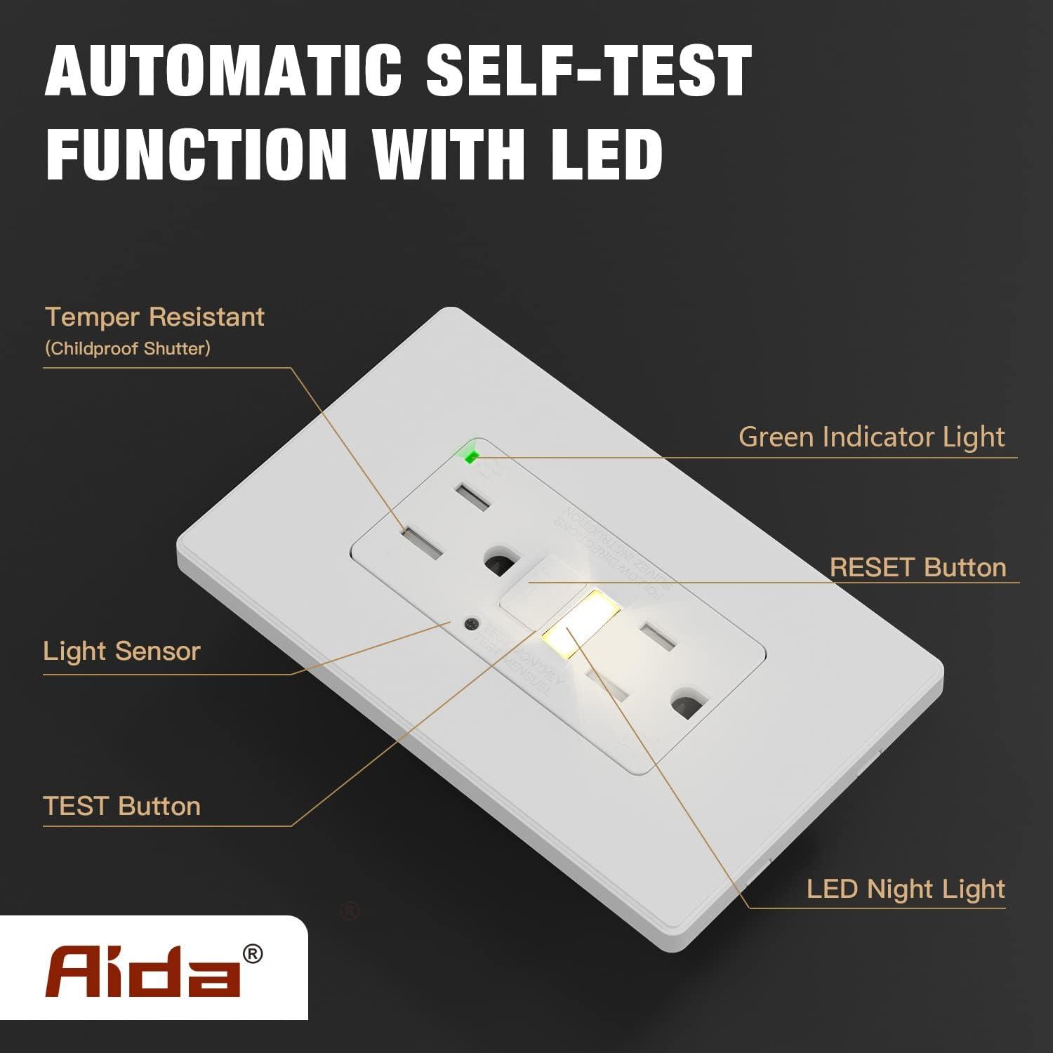 15amp Weather Resistant GFCI Outlet, Tamper Resistant GFI Receptacle with LED Indicator, Decor Wall Plate and Screws Included, ETL Certified, White 4 Pack