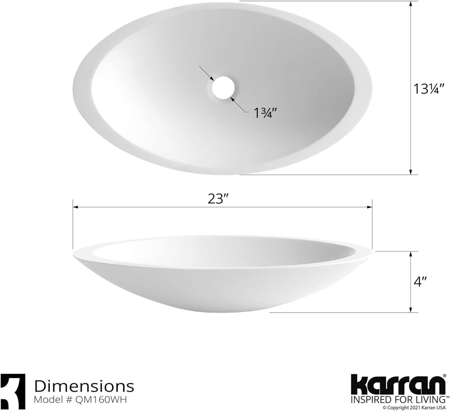 Karran Quattro 23'' X 13-1/4'' Matte White Acrylic Oval Vessel Sink