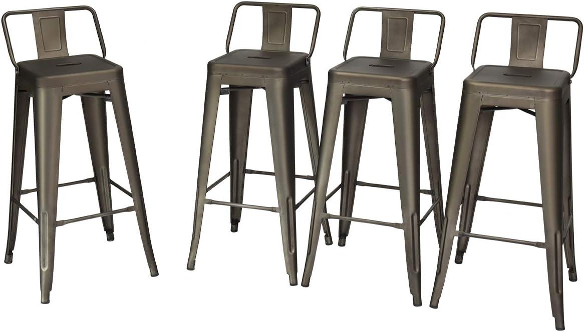 Costway Set of 4 Metal Bar Stools 30'' Bar Height Barstools Industrial W/ Low Back  Steel