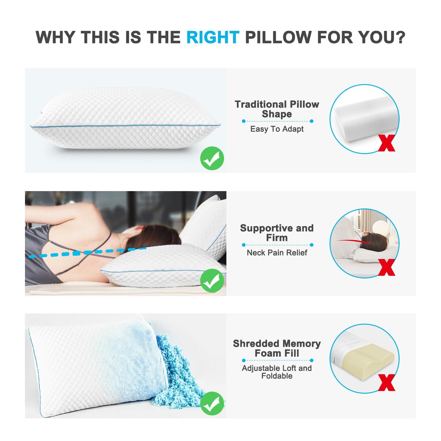 Arsny Cooling Queen Shredded Memory Foam Bed Pillows - Gel-Infused (2 Count)