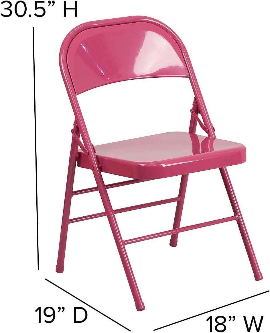 Flash Furniture 2 Pack HERCULES COLORBURST Series Shockingly Fuchsia Triple Braced & Double Hinged Metal Folding Chair