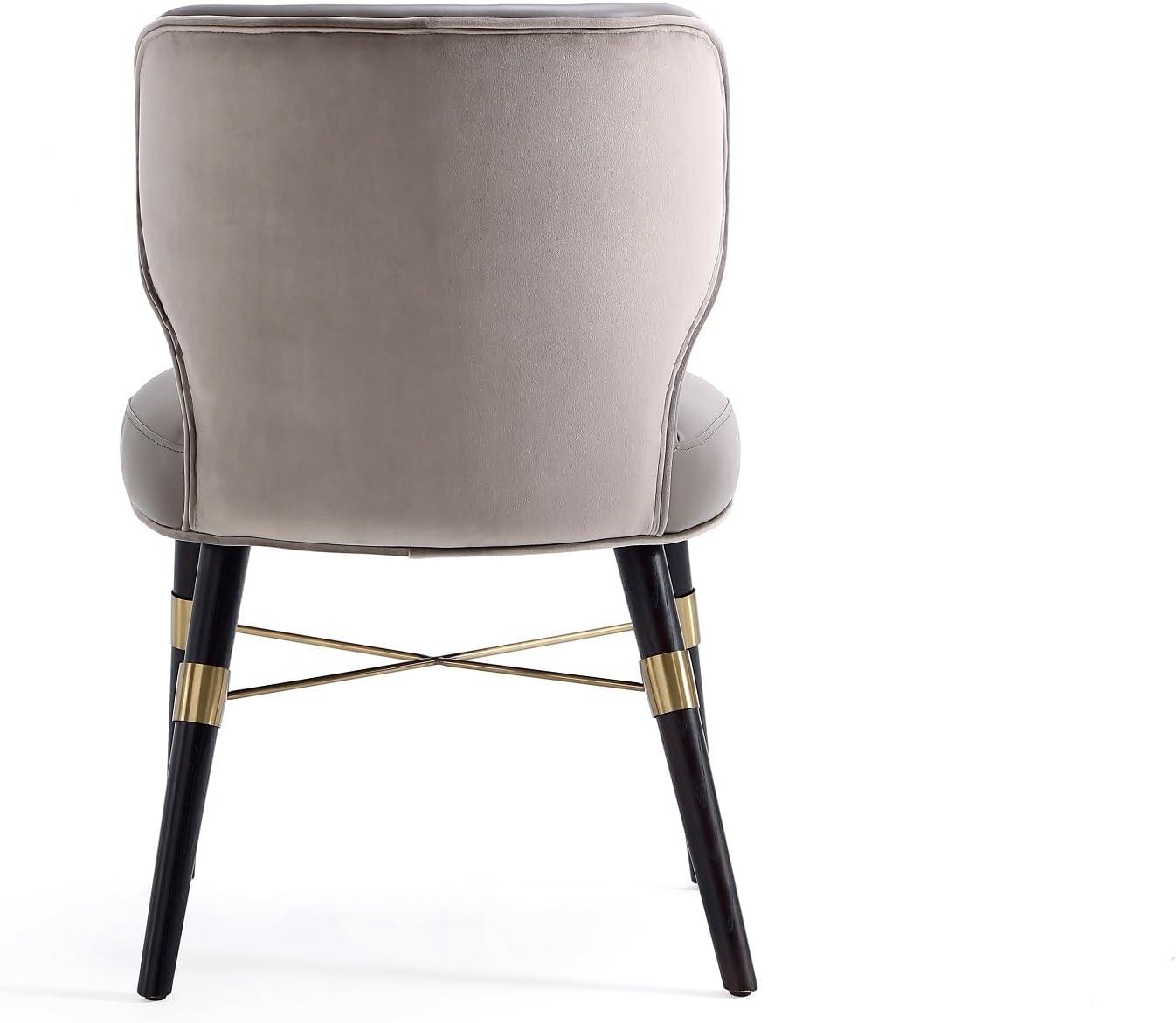 Modern Strine Dining Chair Upholstered in Velvet and Leatherette with Solid Wood Legs in Dark Taupe - Set of 2