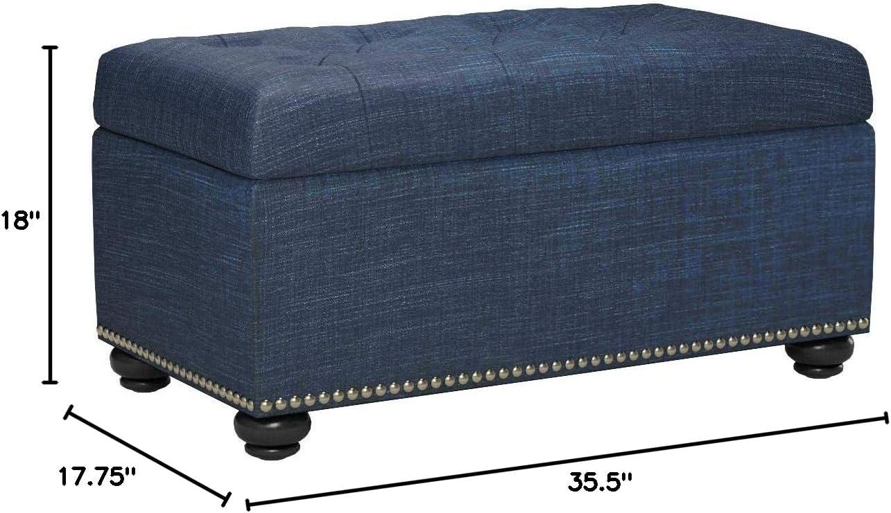 Elegant Blue Velvet Tufted Footstool with Nailhead Trim and Storage