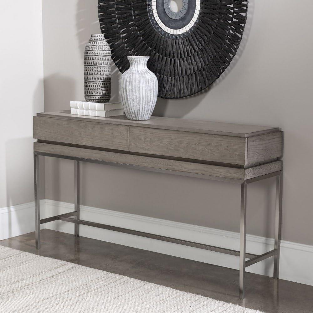 Uttermost Kamala Oak MDF and Stainless Steel Console Table in Mushroom Gray