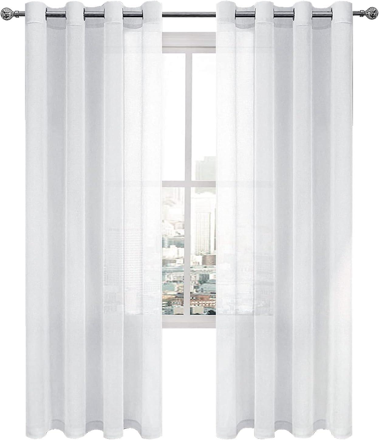 White Sheer Grommet Linen Look Polyester Window Panels 52 x 84 Inch