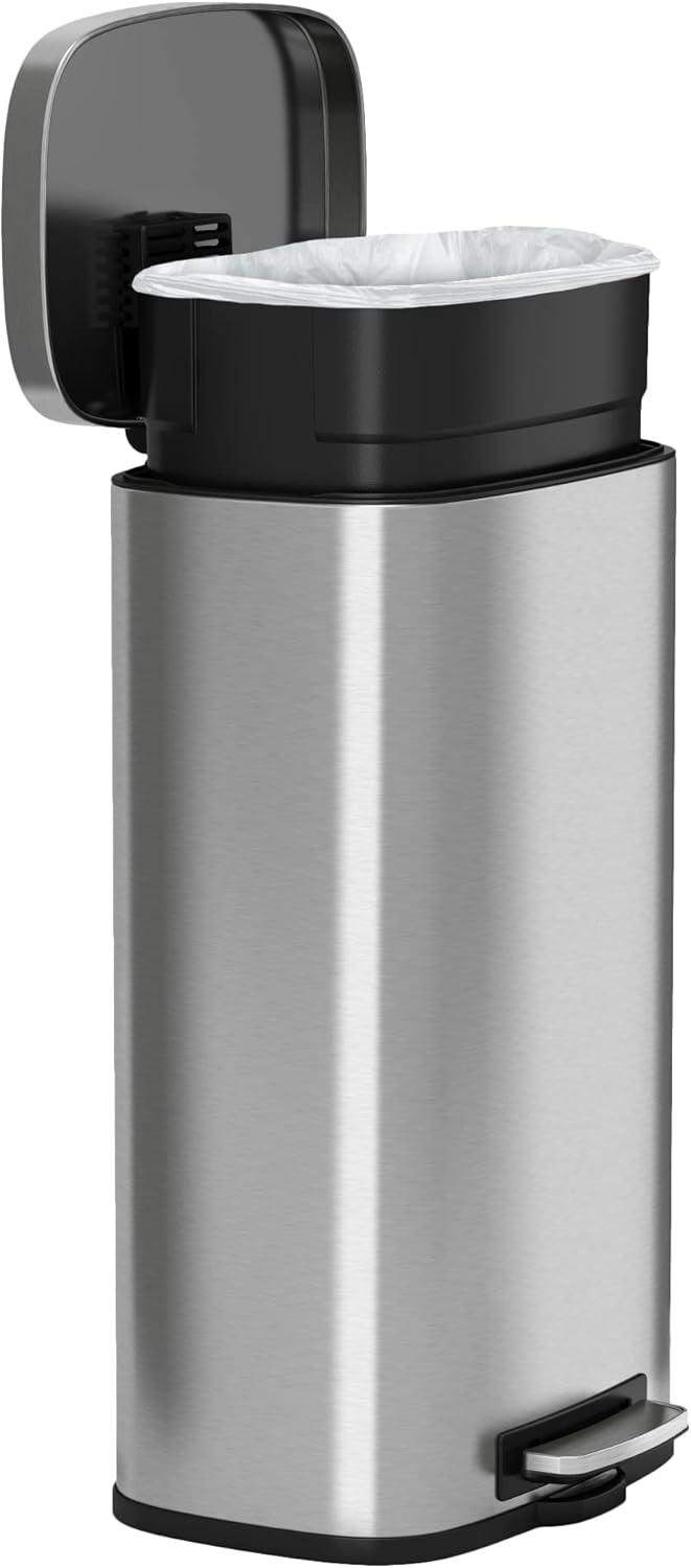 iTouchless Step Pedal Kitchen Trash Can with AbsorbX Odor Filter and Removable Inner Bucket 8 Gallon Rectangular Stainless Steel