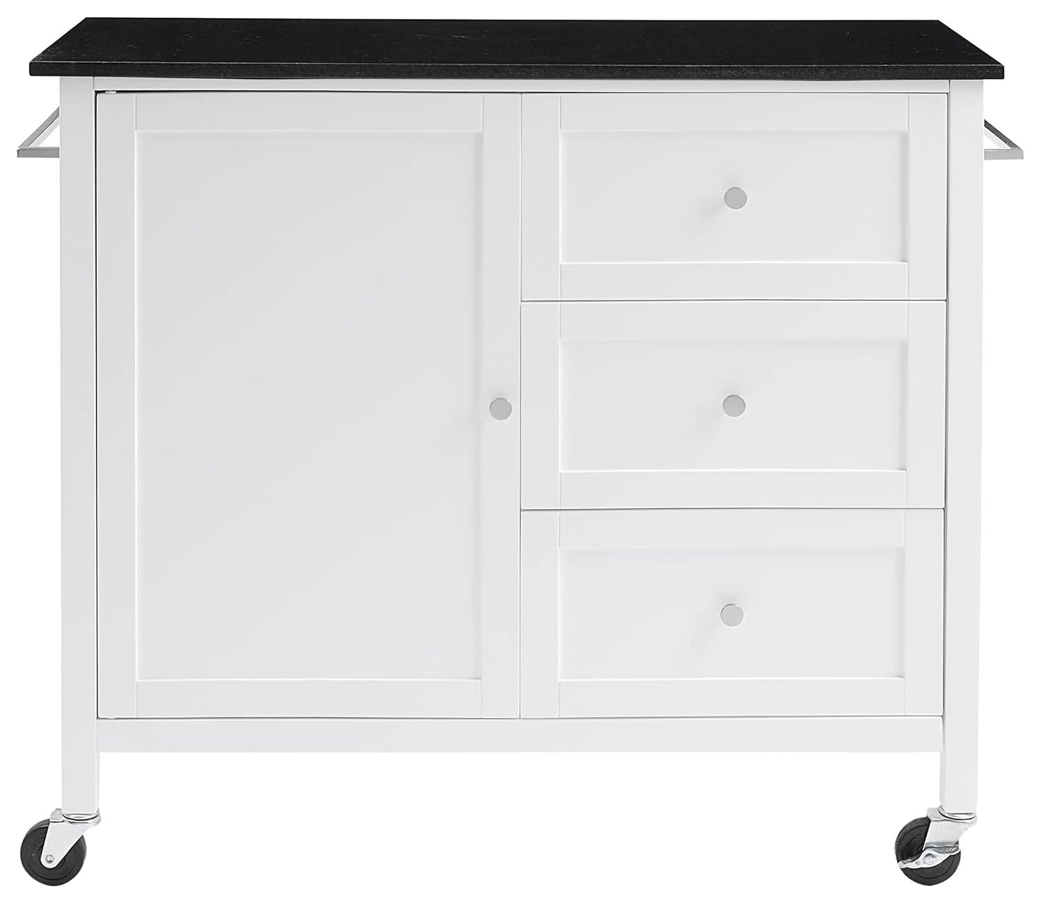 Crosley Soren Granite Top Kitchen Island/Cart Black/White: Traditional Style with Caster Wheels, Storage & Assembly Tools Provided