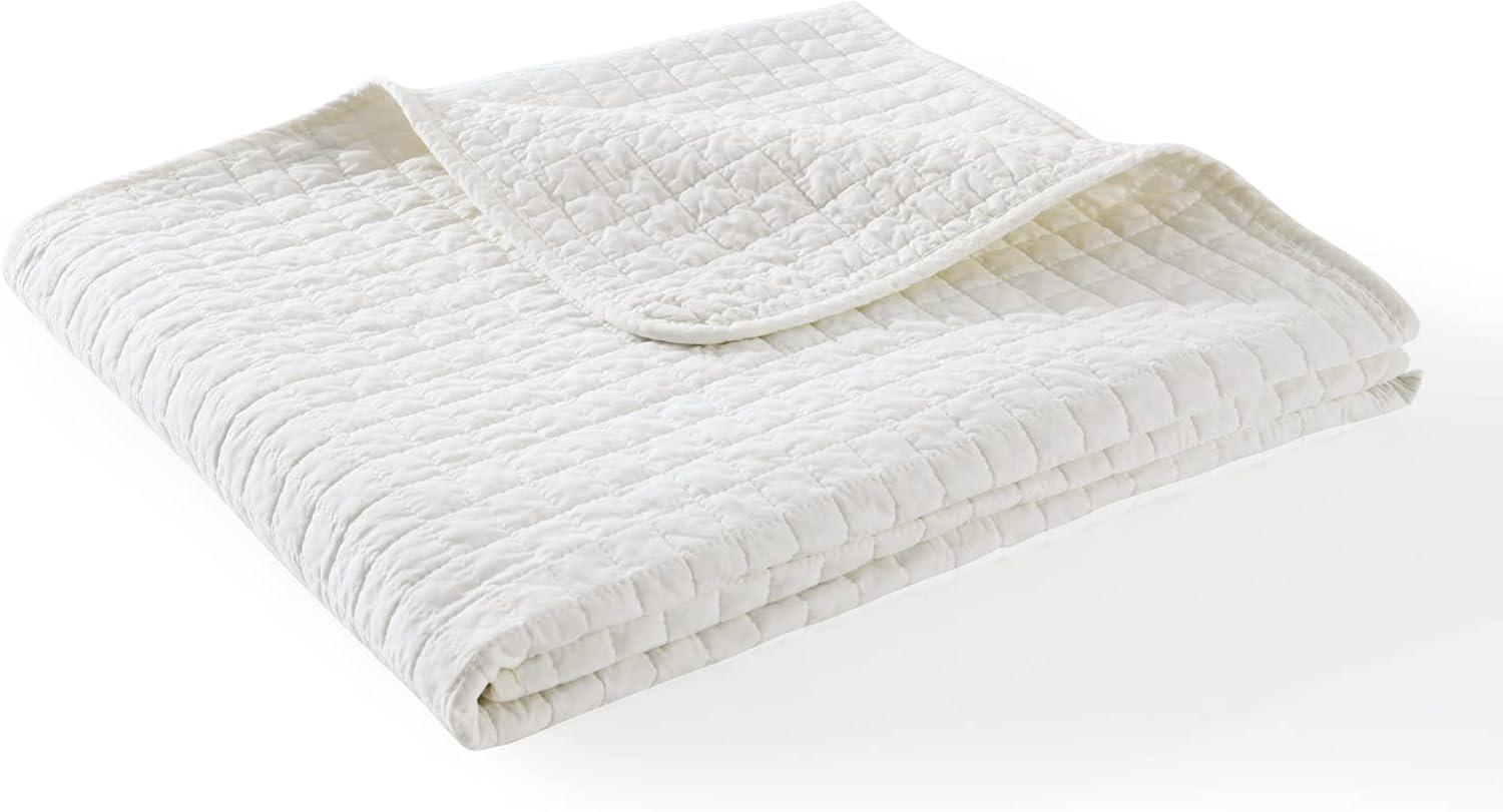 MarCielo Cotton Quilt Quilted Throw Decorative Throw Blanket 50 By 60 Inches Soft White