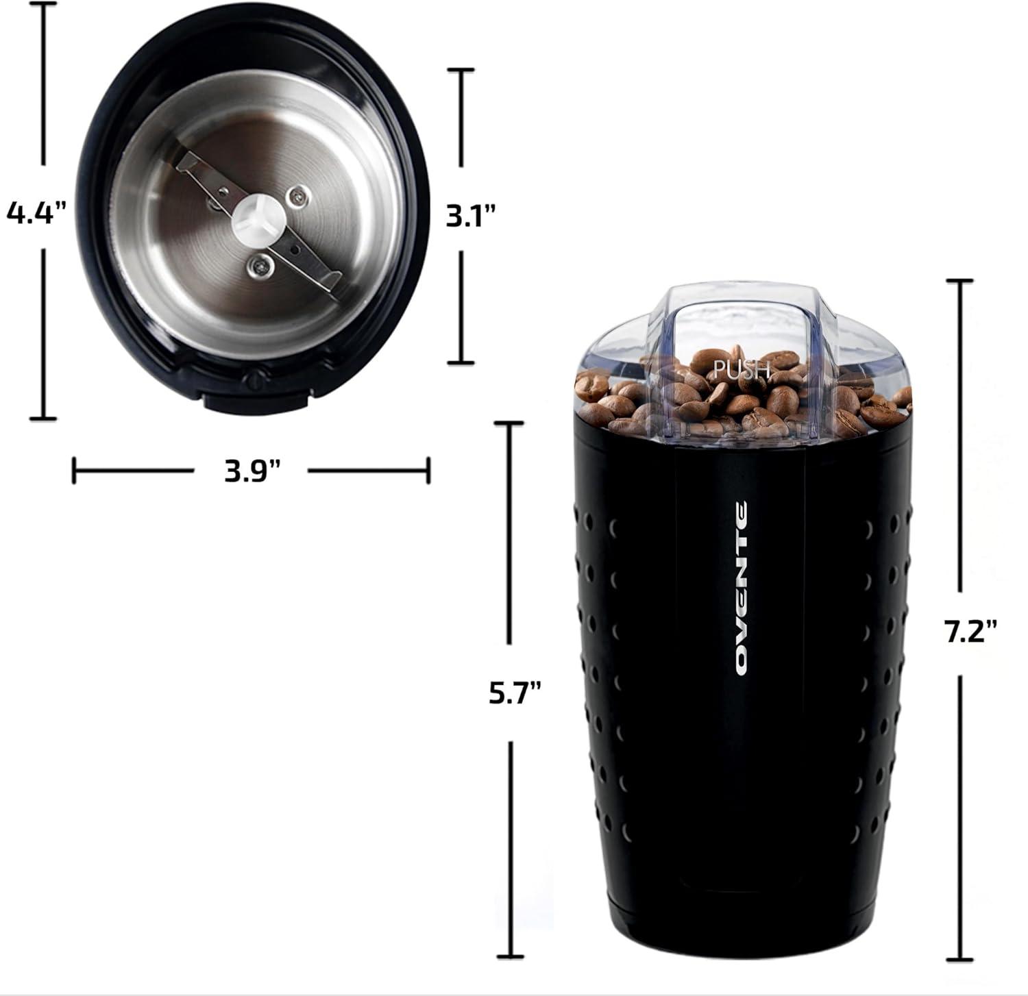 Compact Black Electric Coffee Grinder with Stainless Steel Blade