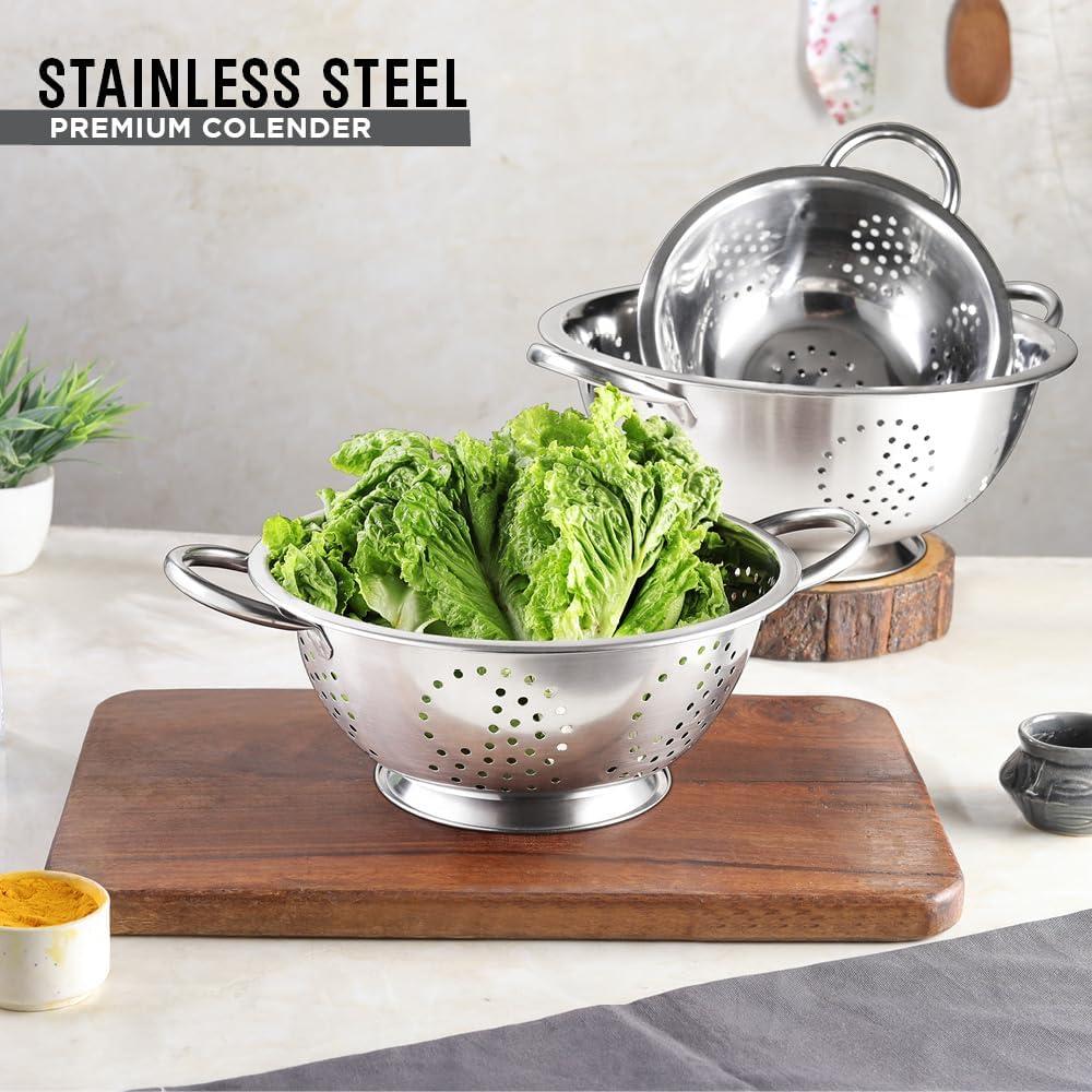 AVADOR Set of 3 Stainless Steel Colanders, Comes in 1. 3 and 5 Quart for all your Cooking | Baking | Prepping Needs