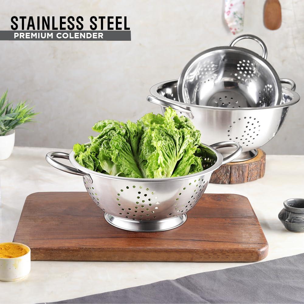 AVADOR Set of 3 Stainless Steel Colanders, Comes in 1. 3 and 5 Quart for all your Cooking | Baking | Prepping Needs