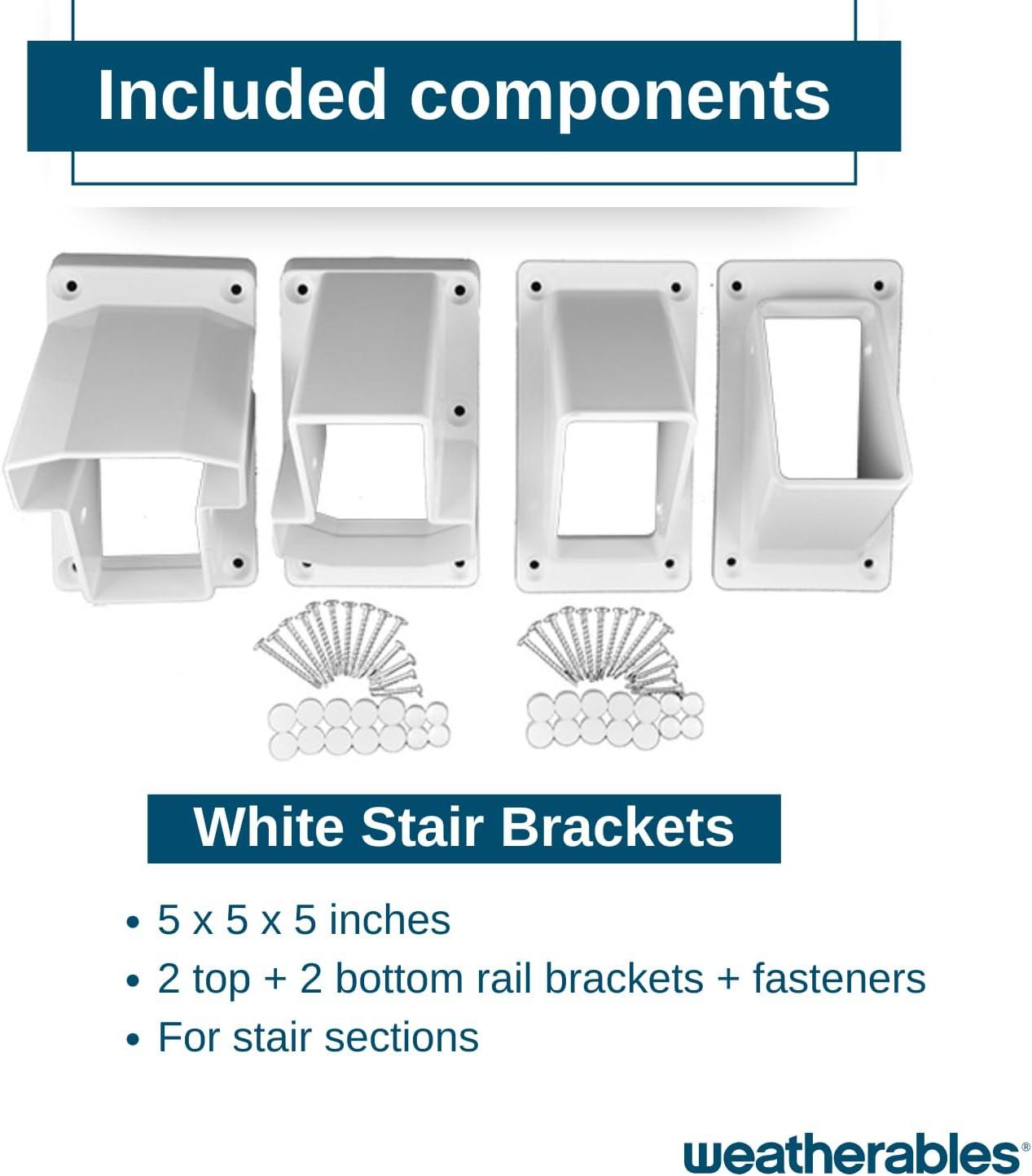 Weatherables Stair Vinyl Railing Brackets – Porch and Deck Railing Bracket Set for Stairs, Top & Bottom Classic Brackets for Yorkshire and Bolton Vinyl Railing Kit (White)