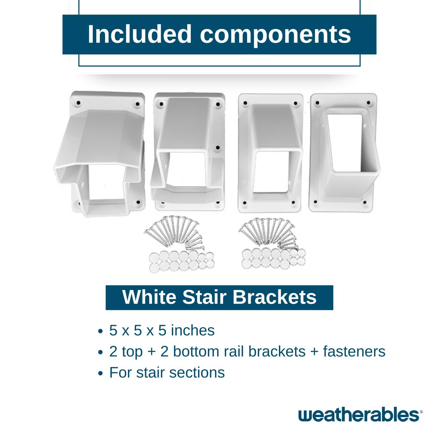 Weatherables Stair Vinyl Railing Brackets – Porch and Deck Railing Bracket Set for Stairs, Top & Bottom Classic Brackets for Yorkshire and Bolton Vinyl Railing Kit (White)
