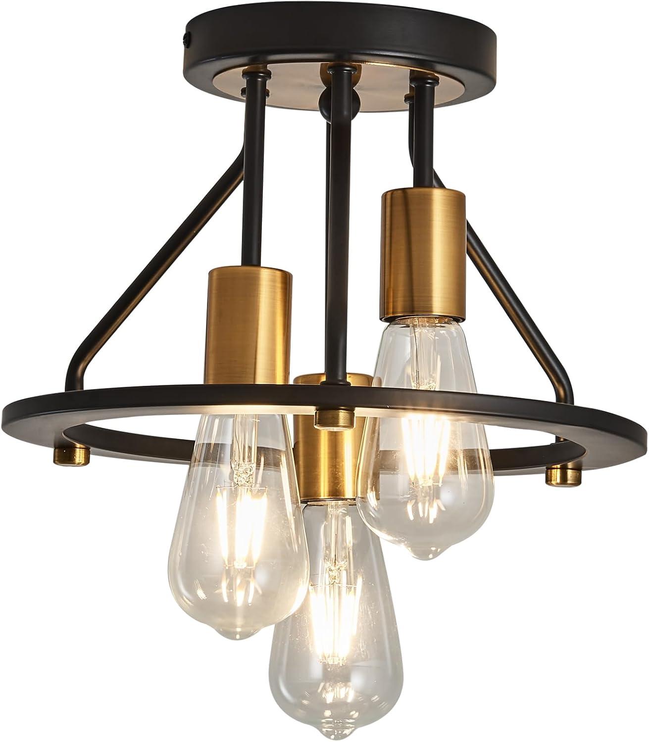 Matte Black and Gold Industrial Semi Flush Mount Ceiling Light