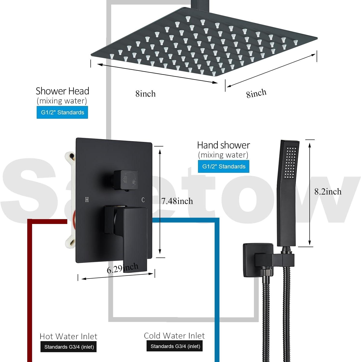 Matte Black 8-Inch Rainfall Shower System with Handheld Spray