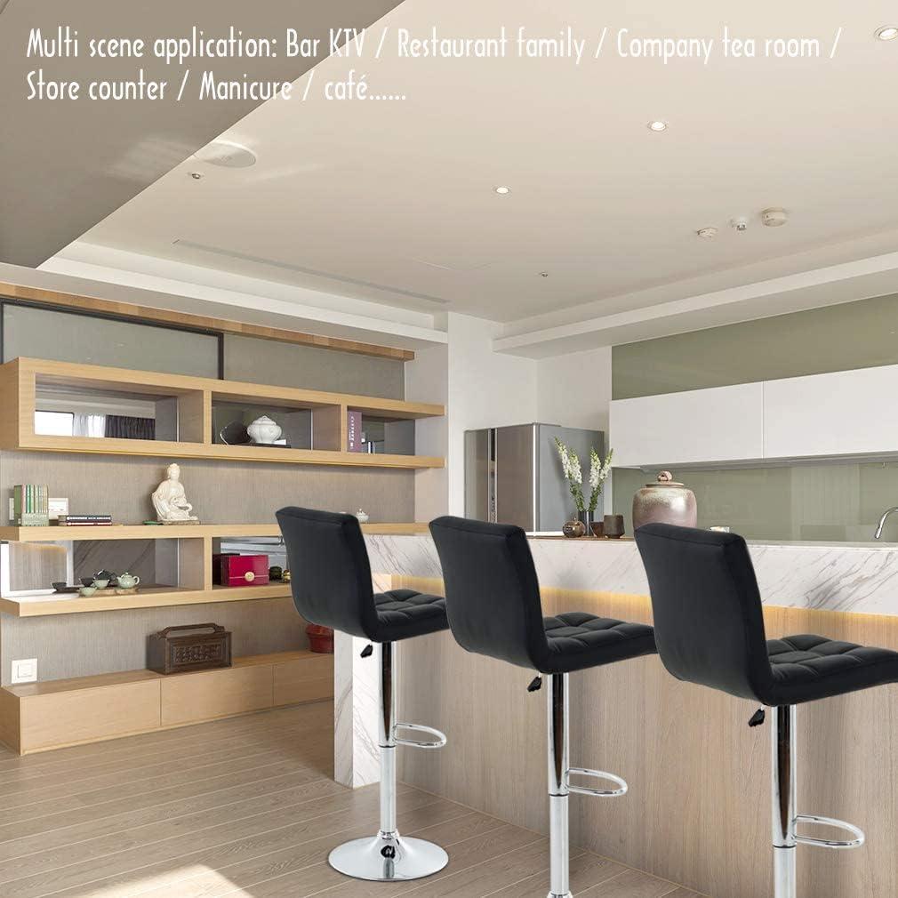 FDW Bar Stool Height Adjustable Swivel Stool with Back PU Leather Kitchen Counter Stools Set of 2 Dining Chairs, Black