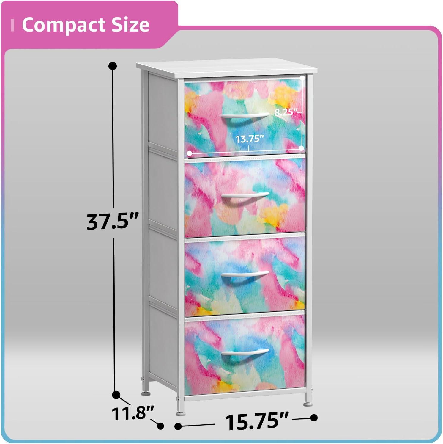 Sorbus Kids Dresser with 4 Drawers - Storage Chest Organizer Nightstand - Steel Frame, Wood Top, Tie-Dye Fabric Bins for Clothes - Wide Furniture for Bedroom, Hallway, Nursery, Closet, & Apartment