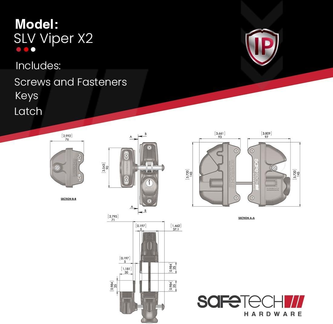 Safetech Hardware ViperX2 Gravity Gate Latch | Two-Side Entry Keyed | 2 Independent Latching Hooks Key Lockable Both Sides | Privacy Gate Gravity Latch | Vinyl, Wood, & Aluminum Gates - Black