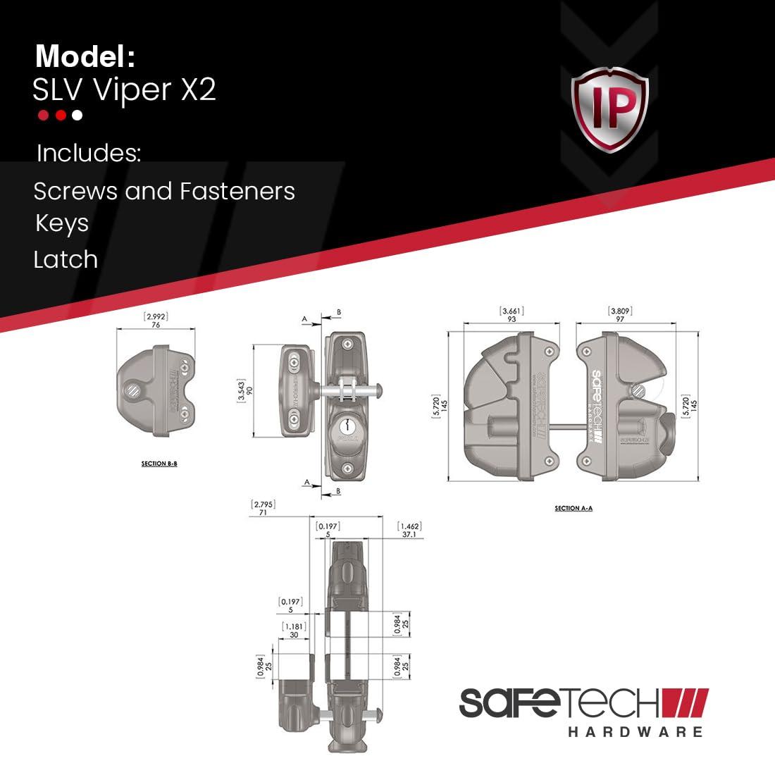 Safetech Hardware ViperX2 Gravity Gate Latch | Two-Side Entry Keyed | 2 Independent Latching Hooks Key Lockable Both Sides | Privacy Gate Gravity Latch | Vinyl, Wood, & Aluminum Gates - Black