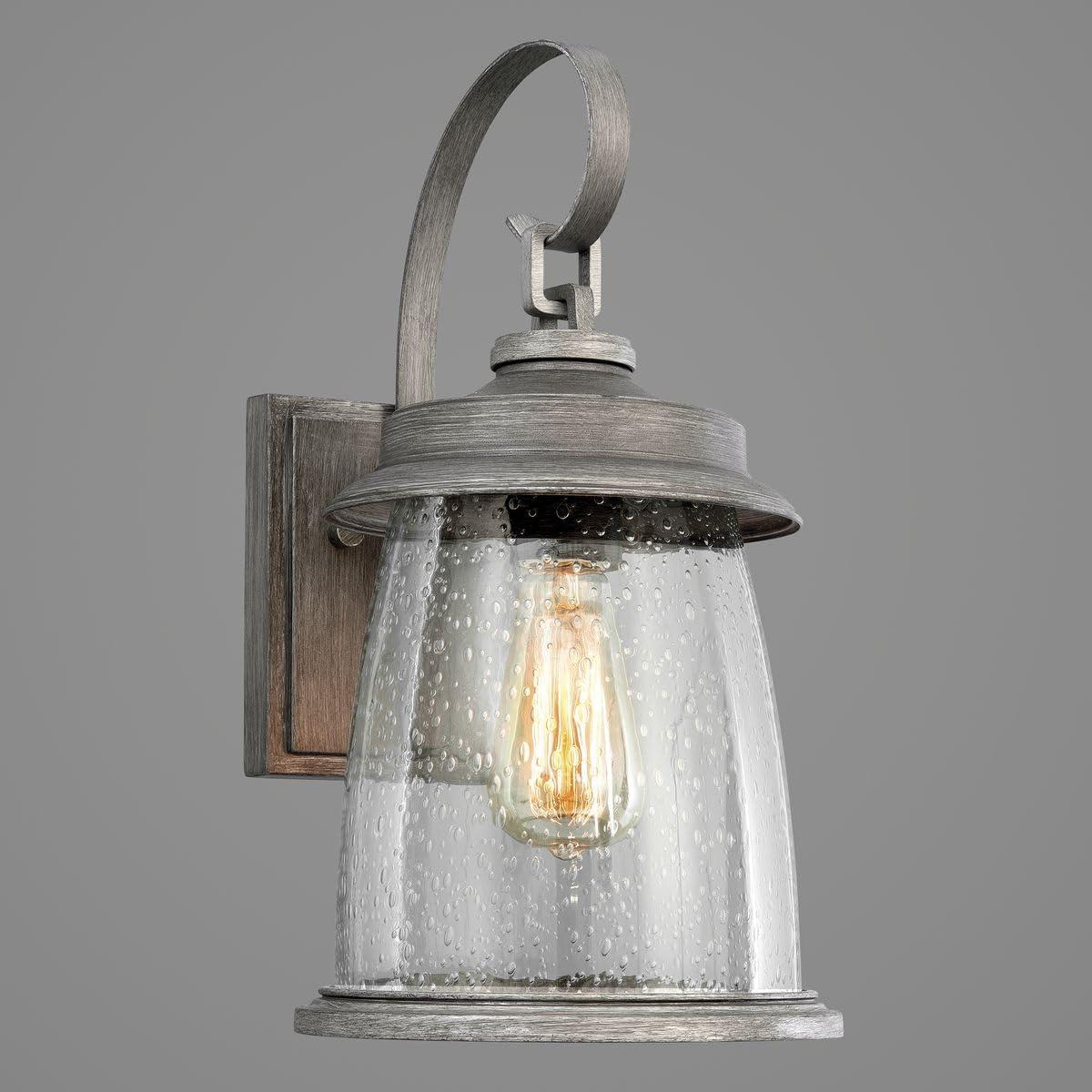 Progress Lighting Conover 1-Light Medium Wall Lantern in Antique Pewter with Seeded Glass Shade