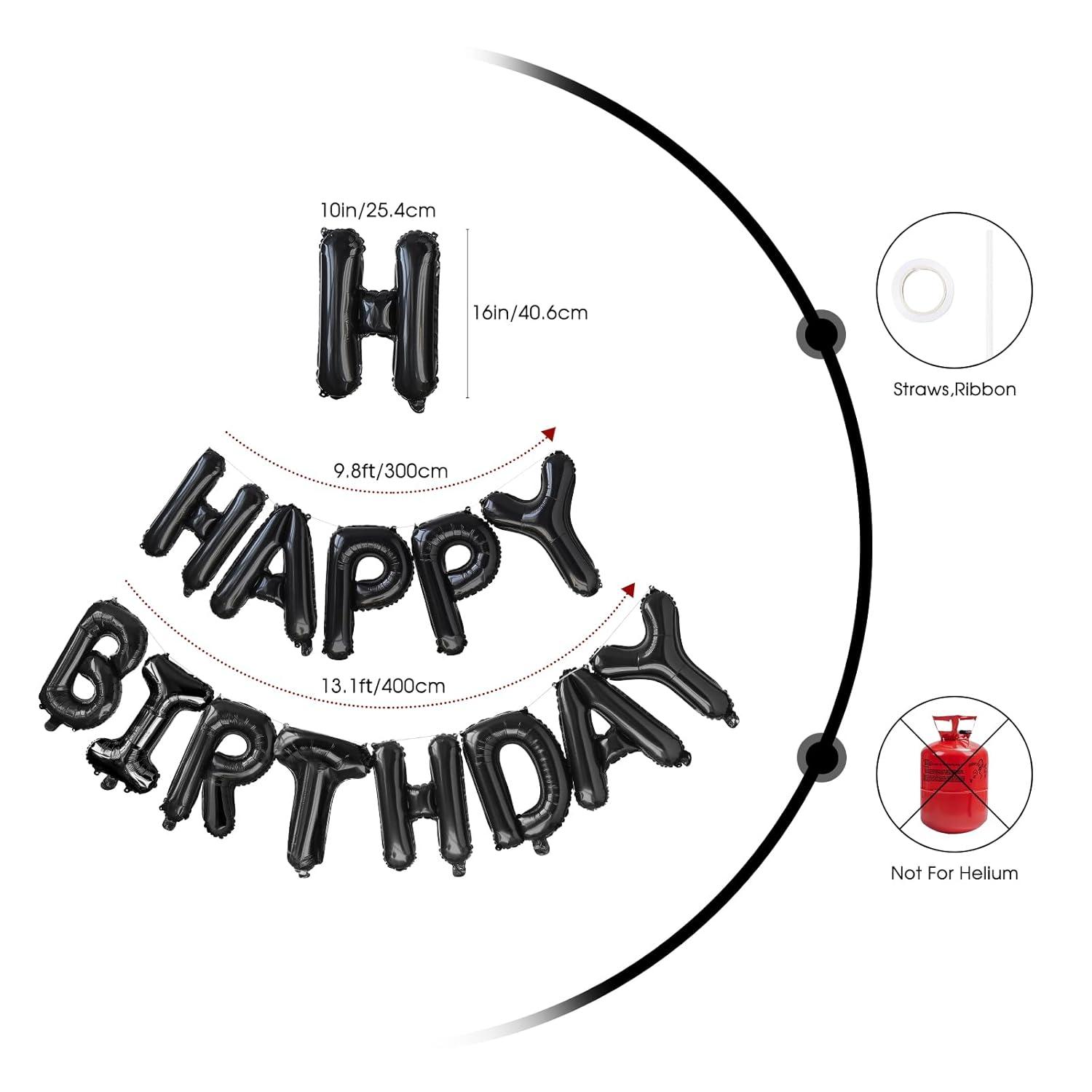 Happy Birthday Balloon Banner Party 16 Inch 3D Aluminum Foil Balloon kit Birthday Party Decor - gold