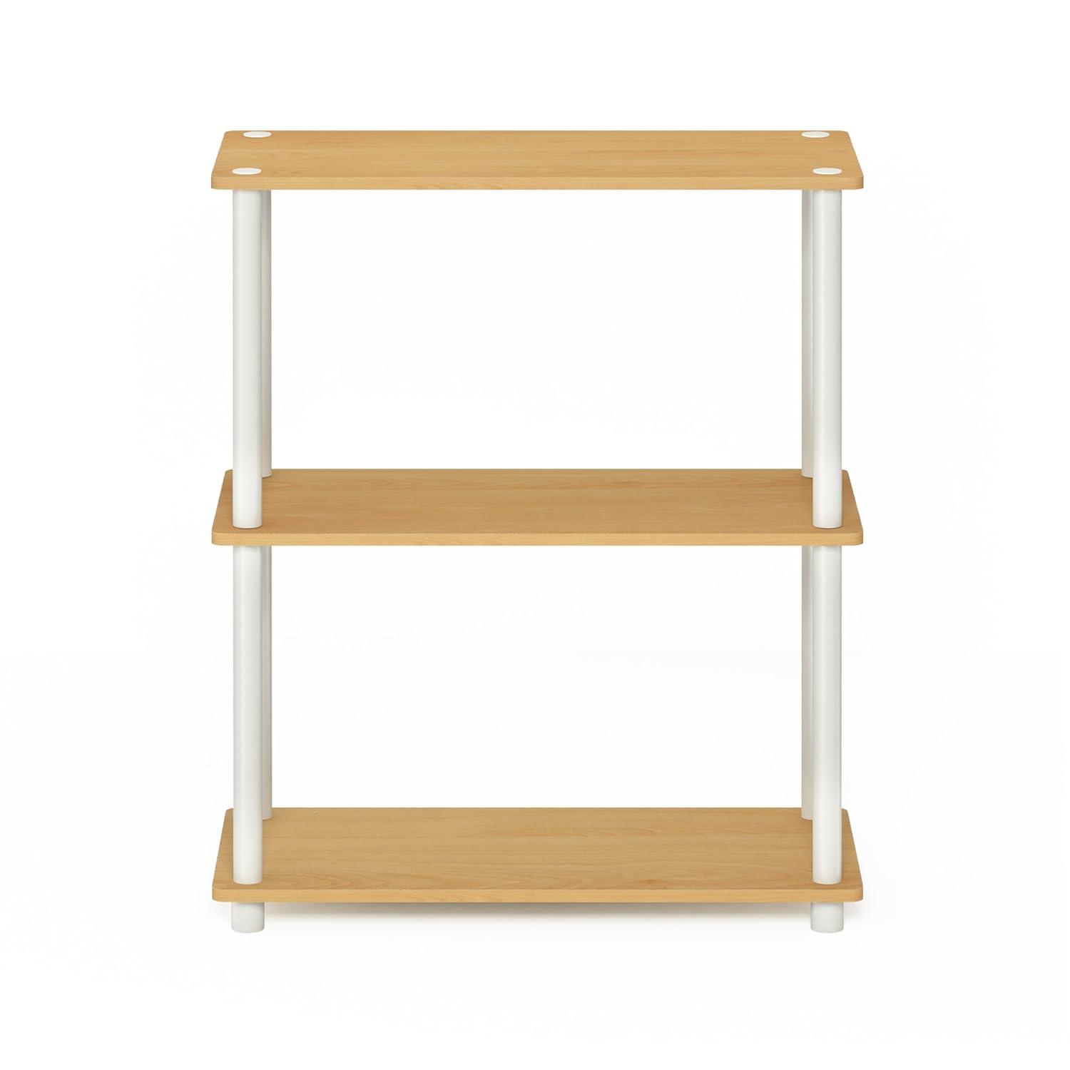 Furinno 3-Tier Decorative Bookshelf Open Multipurpose Shelf Bookcase Freestanding Display Rack with Classic Tube,Beech/White