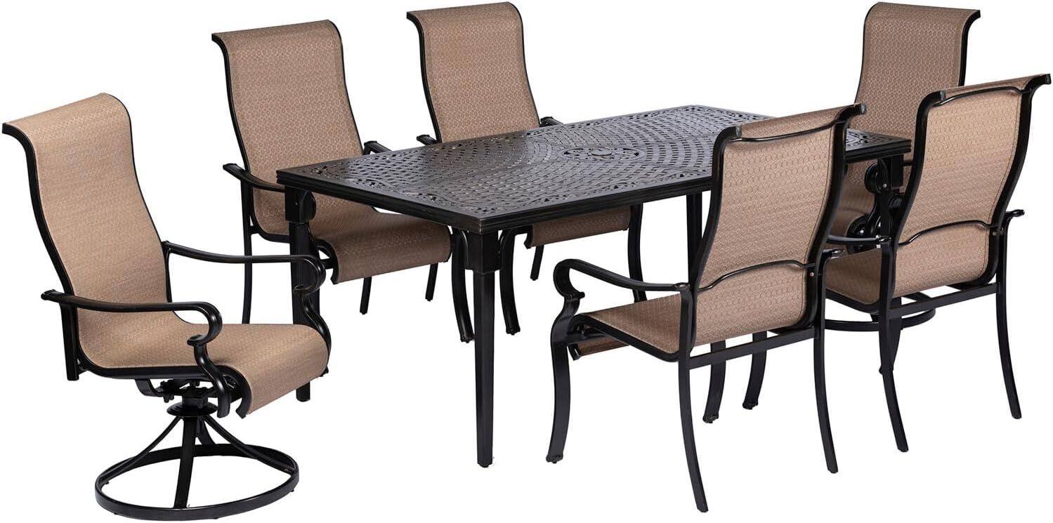 Hanover Brigantine Juego de Comedor Moderno para Exteriores de 7 Piezas / 4 Sillas con Cabestrillo, 2 Balancines Giratorios / Mesa con Tapa de 40'' x 70'' / Clima, Xido, Resistente a UV / Bronceado / BRIGDN7PCSW-2