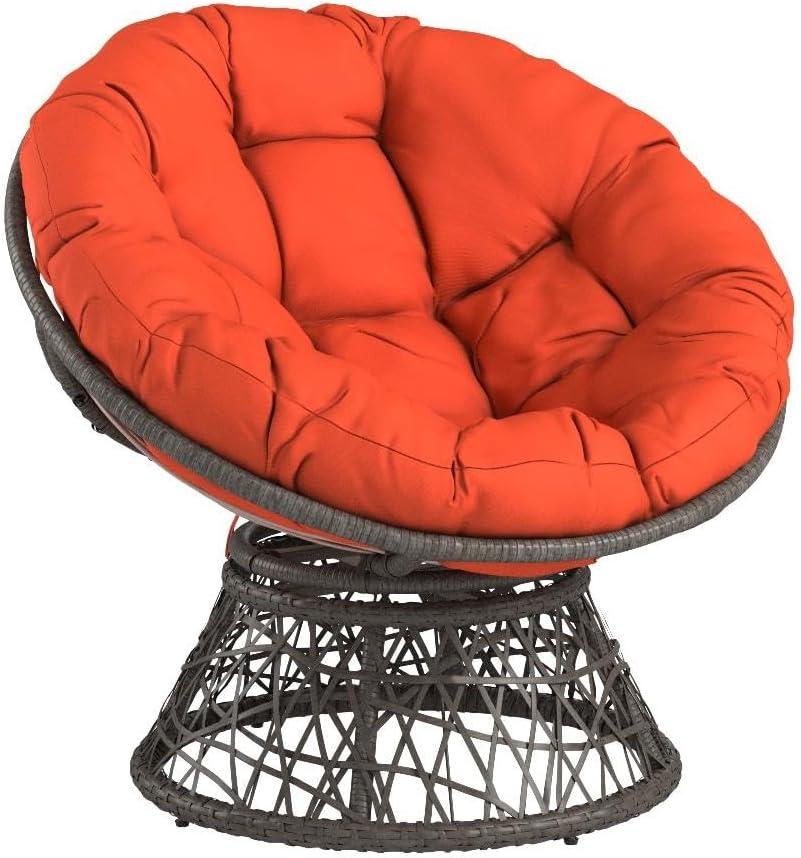 Orange Metal Swivel Papasan Chair with Wicker Frame