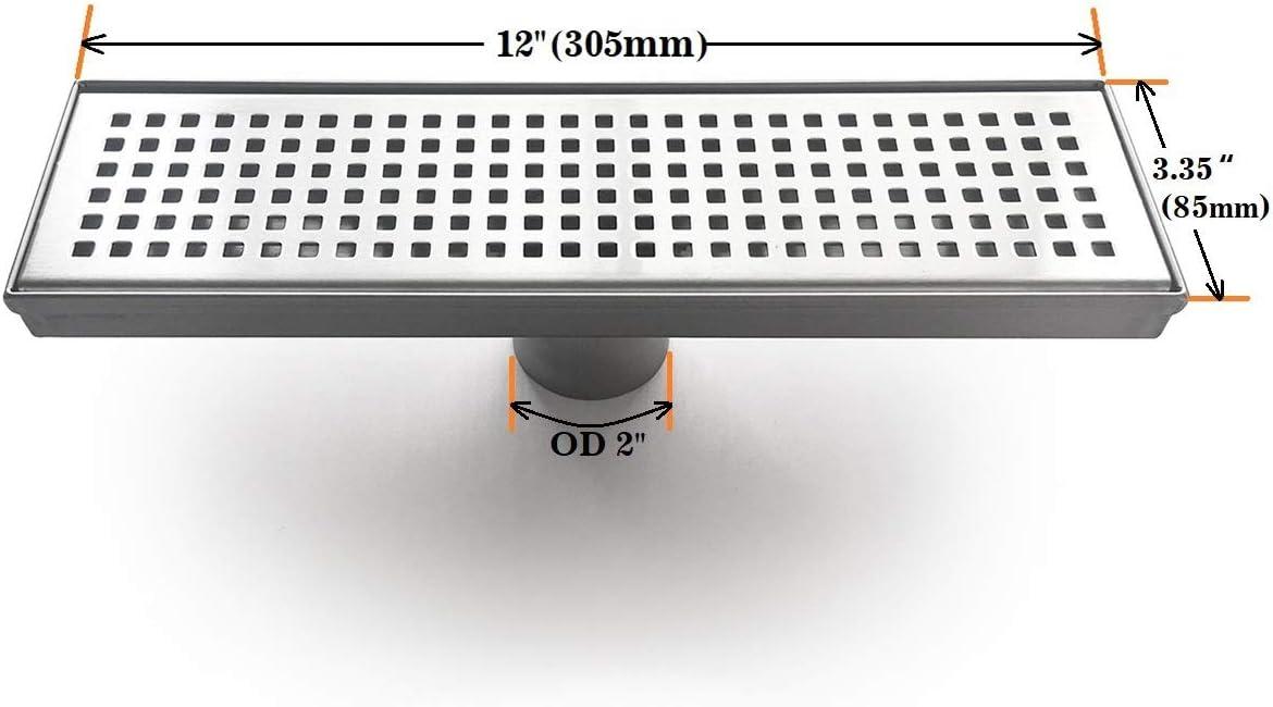 Neodrain 12-Inch Linear Shower Drain with Removable Grate, Professional Brushed 304 Stainless Steel Rectangle Shower Floor Drain Manufacturer, Linear Drain with Hair Strainer 12 IN Stainless