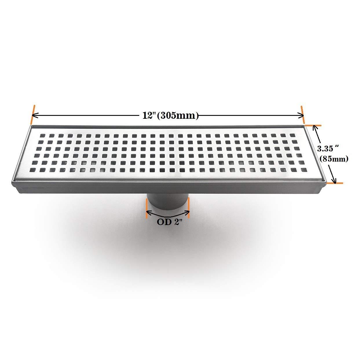 Neodrain 12-Inch Linear Shower Drain with Removable Grate, Professional Brushed 304 Stainless Steel Rectangle Shower Floor Drain Manufacturer, Linear Drain with Hair Strainer 12 IN Stainless