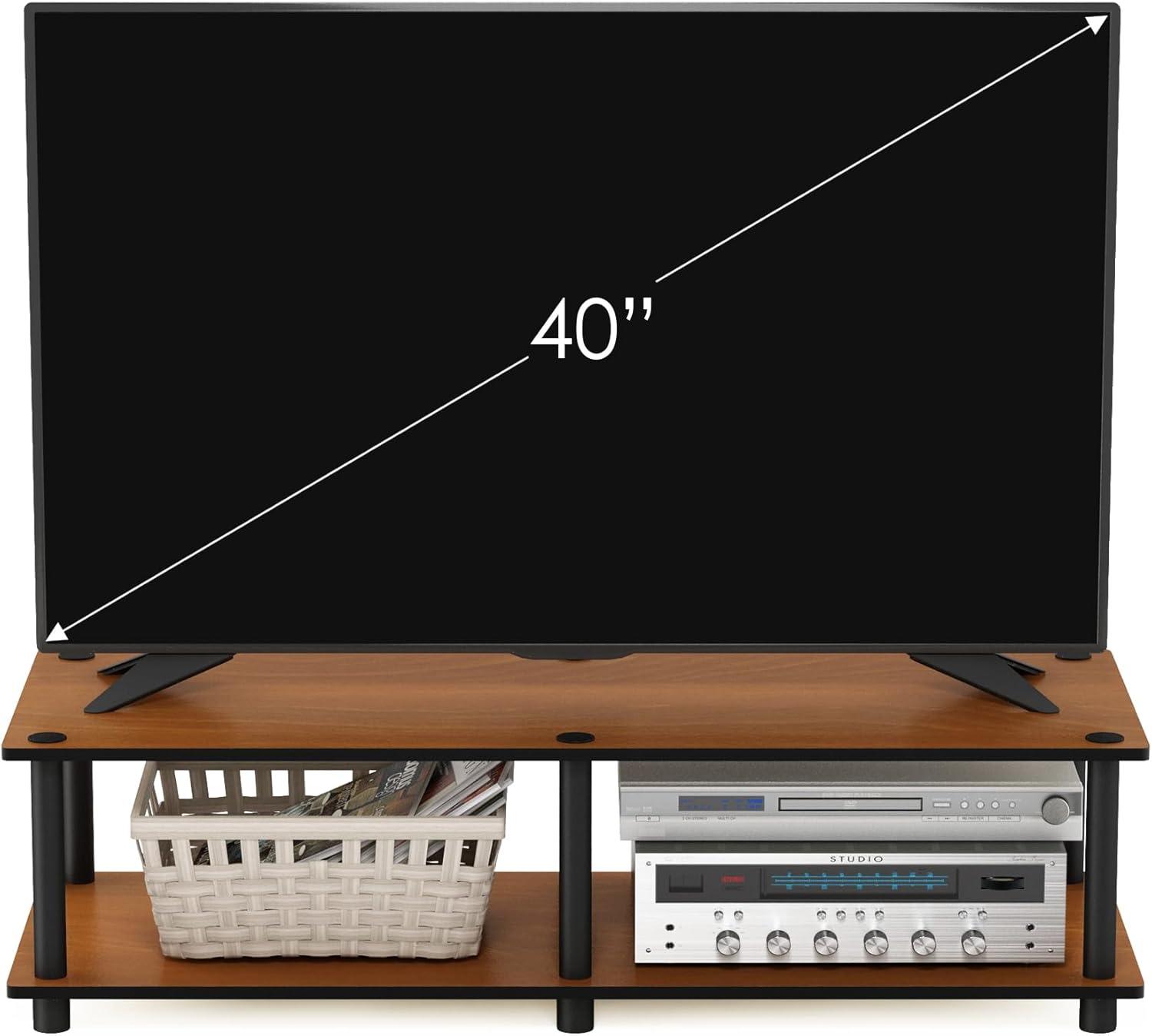 Furinno No Tools Wide TV Stand Media Entertainment Center for TVs up to 43" with Large Capacity Light Cherry Color Black Tube