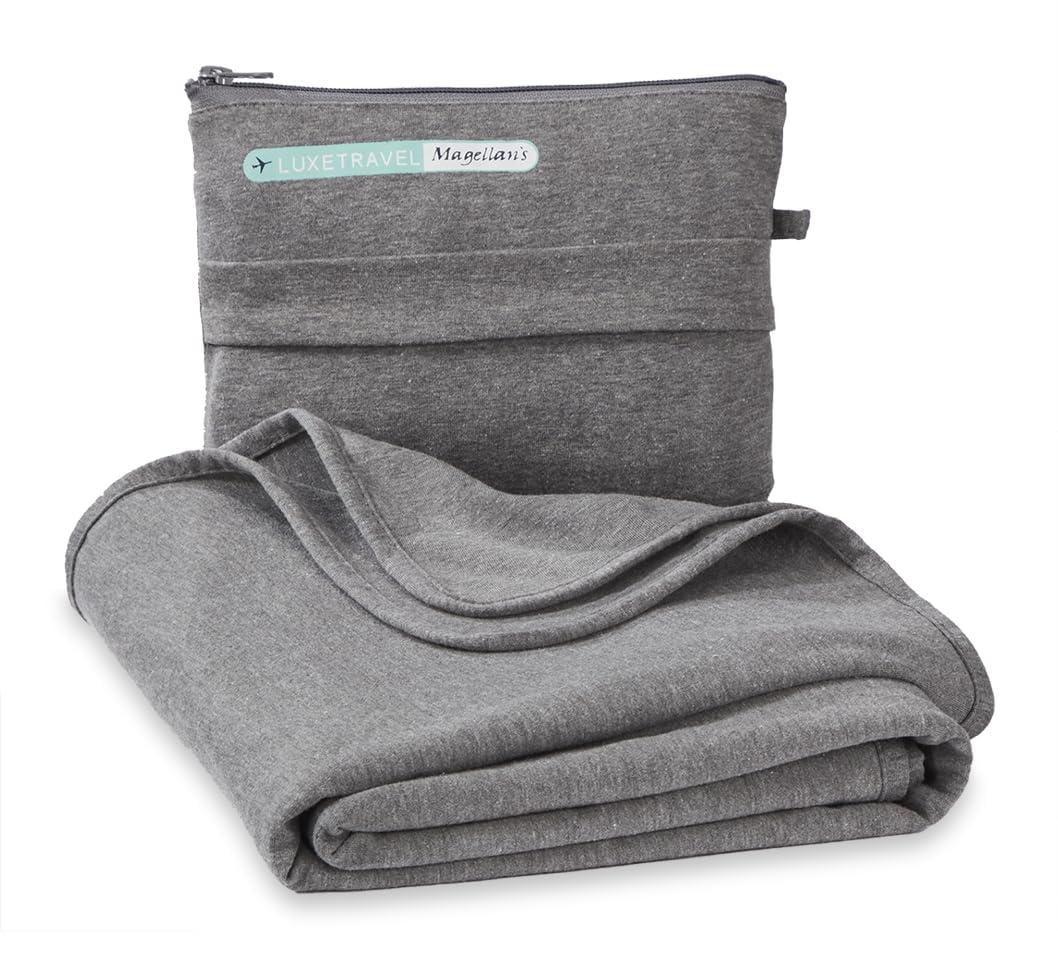 SAGEFINDS Airplane Travel Blanket | Compact Throw Blanket for Camping and Hiking | Converts into a Pillow | Travel Gift | Soft Jersey Knit | Fits in Backpack | Attaches to Luggage | Travel Essential