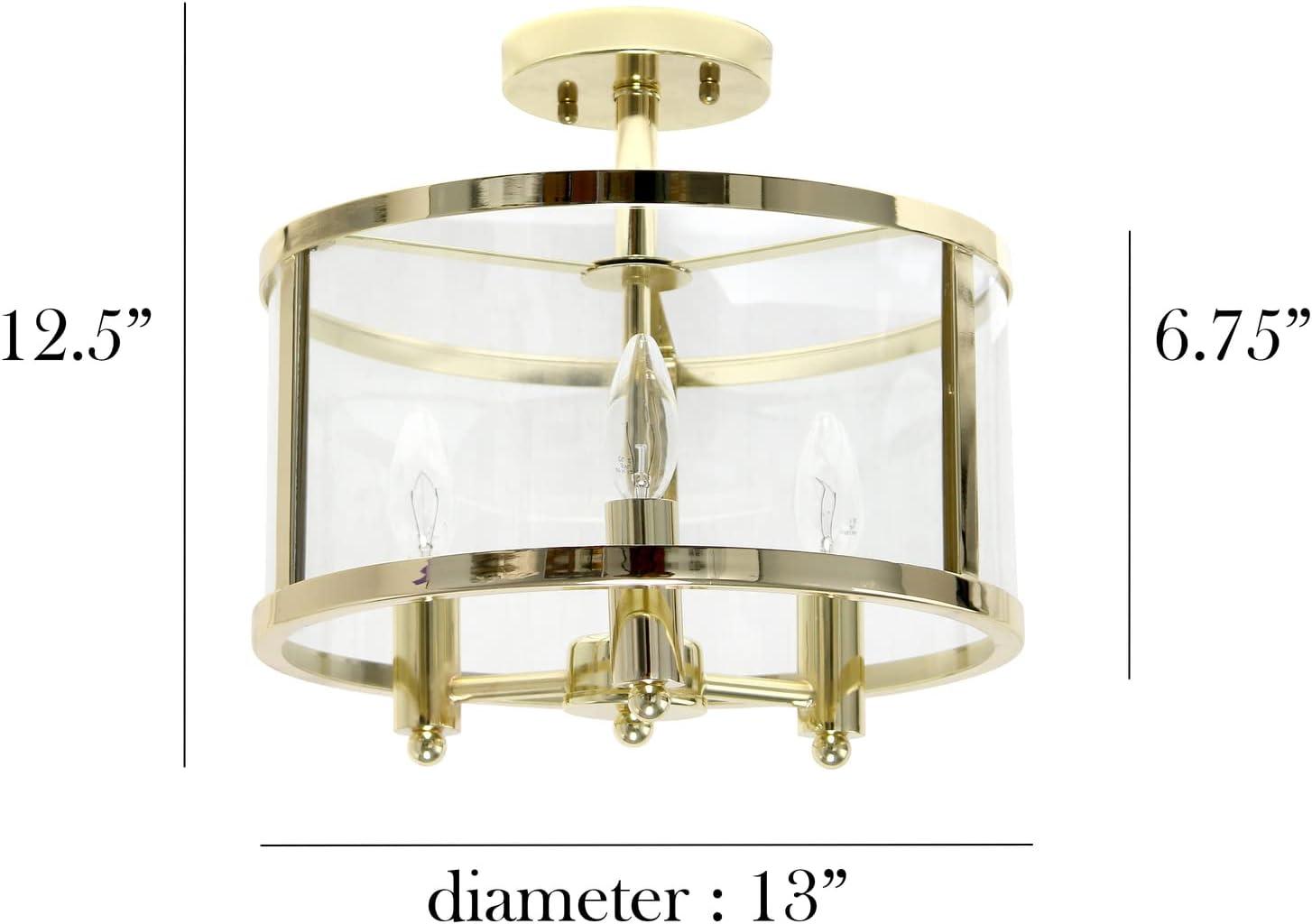 Gold and Glass 13" 3-Light Farmhouse Semi Flush Mount