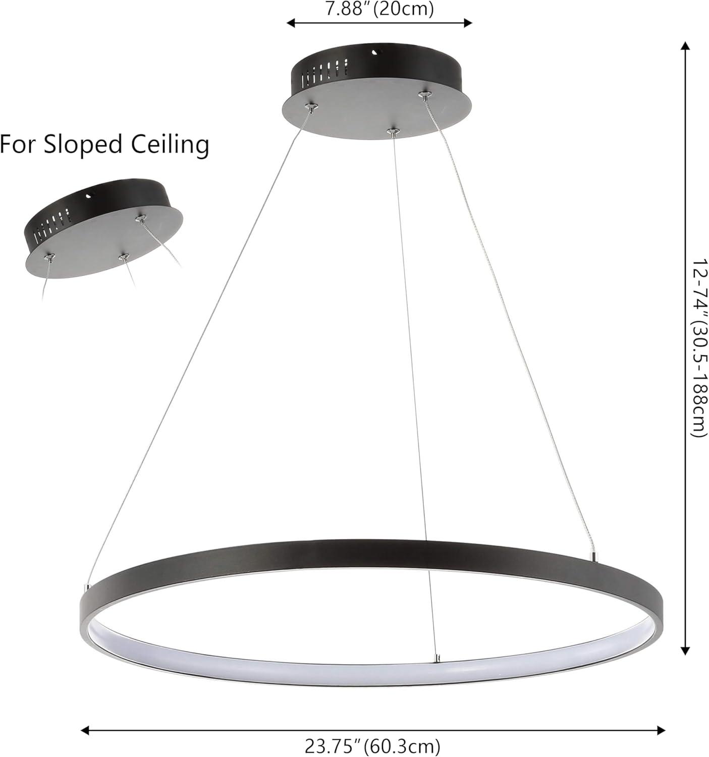 JONATHAN Y Brice 23.75" Modern Contemporary Metal Round Integrated LED Pendant, Matte Black