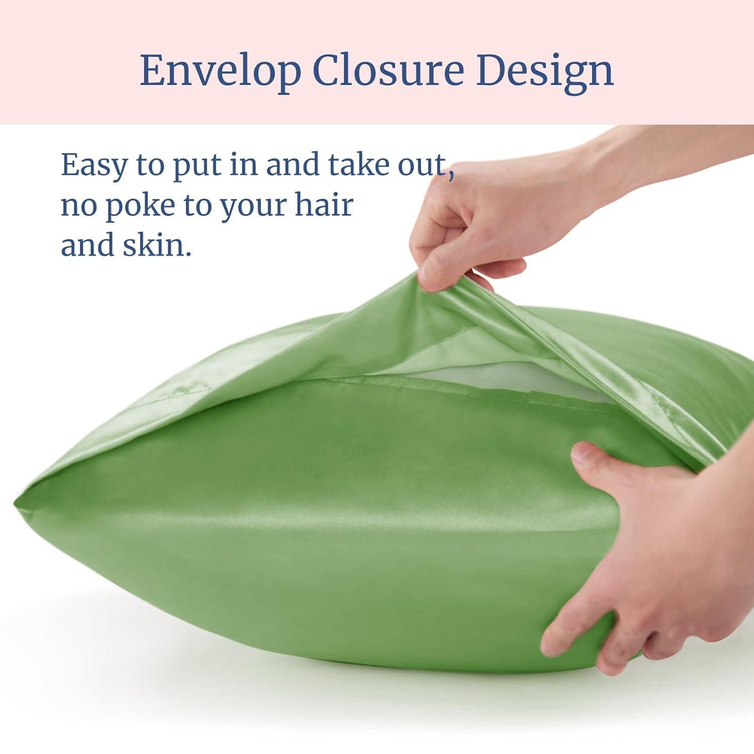 Matoen 2 Pack Satin Standard Pillowcases for Hair and Skin, Luxurious and Silky Pillow Cases with Envelope Closure, 20x30 inches